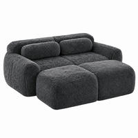 SOFA modular mit 2 Ottomans Plüsch Grau - Grau, Kunststoff (179/73/204.1cm) - Meubliv