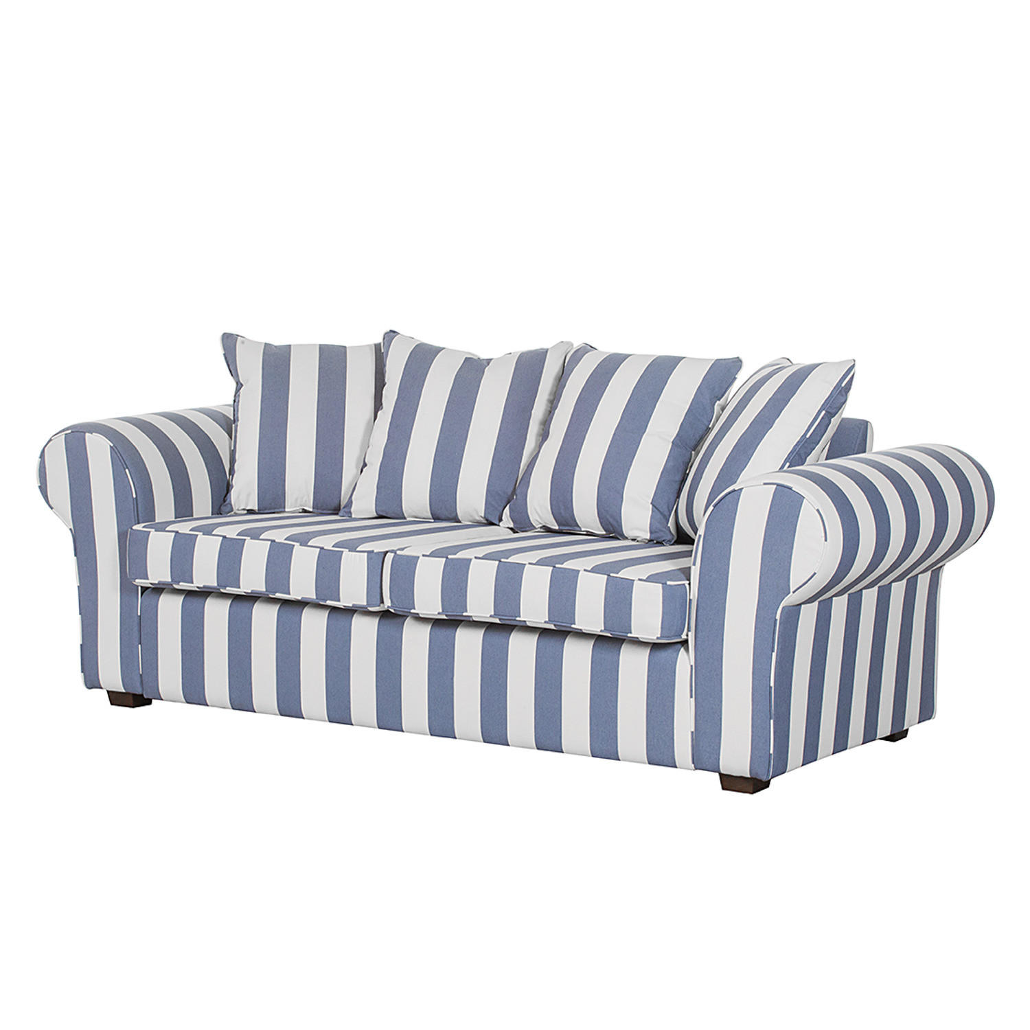 3-SITZER SOFA - Webstoff - Blau/Dunkelbraun, Buchenholz/Textil (217/88/88cm) - home24