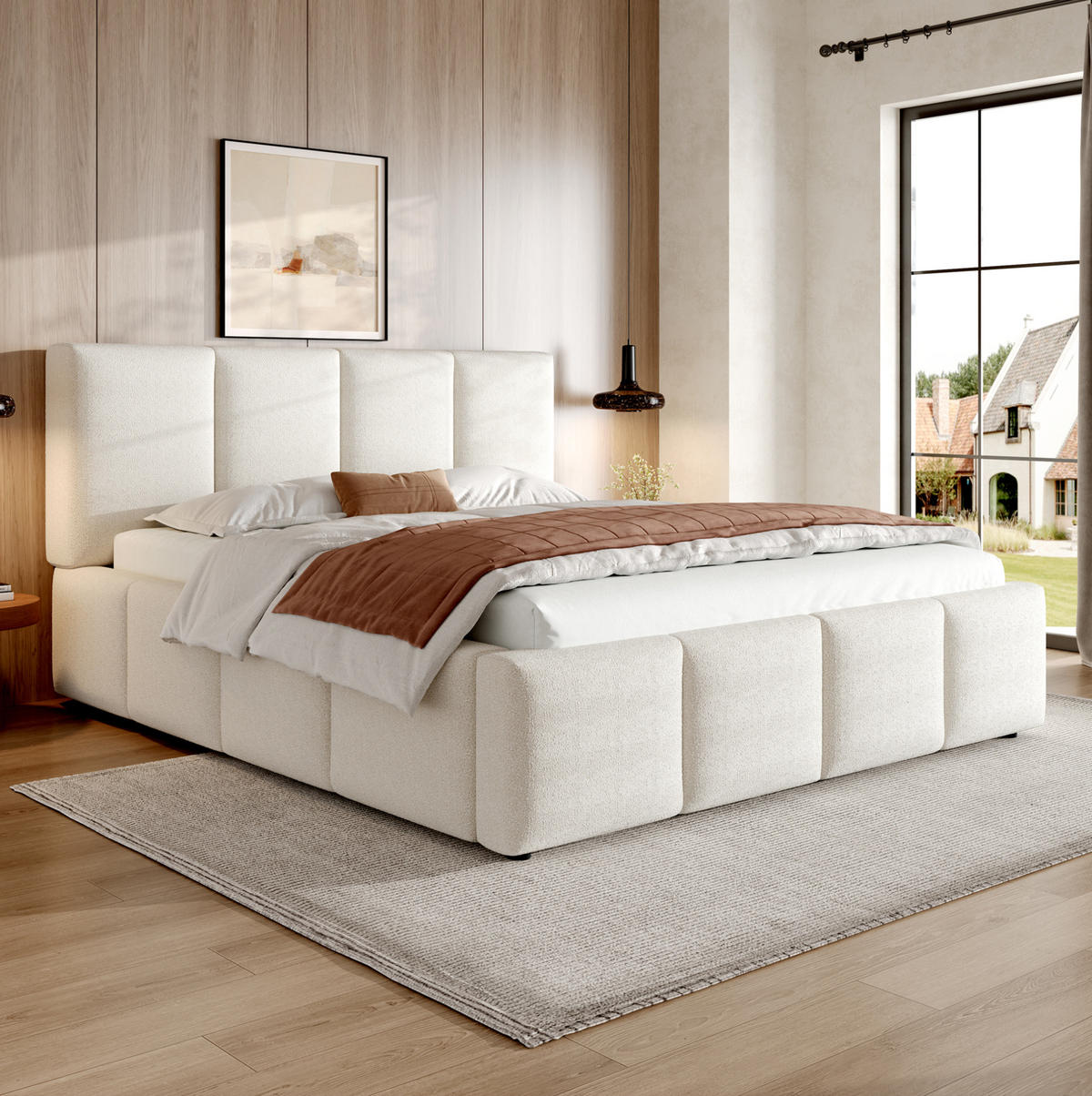 POLSTERBETT mit Lattenrost 180x200 cm Bouclé Beige - Beige, Metall (180/200cm) - Meubliv