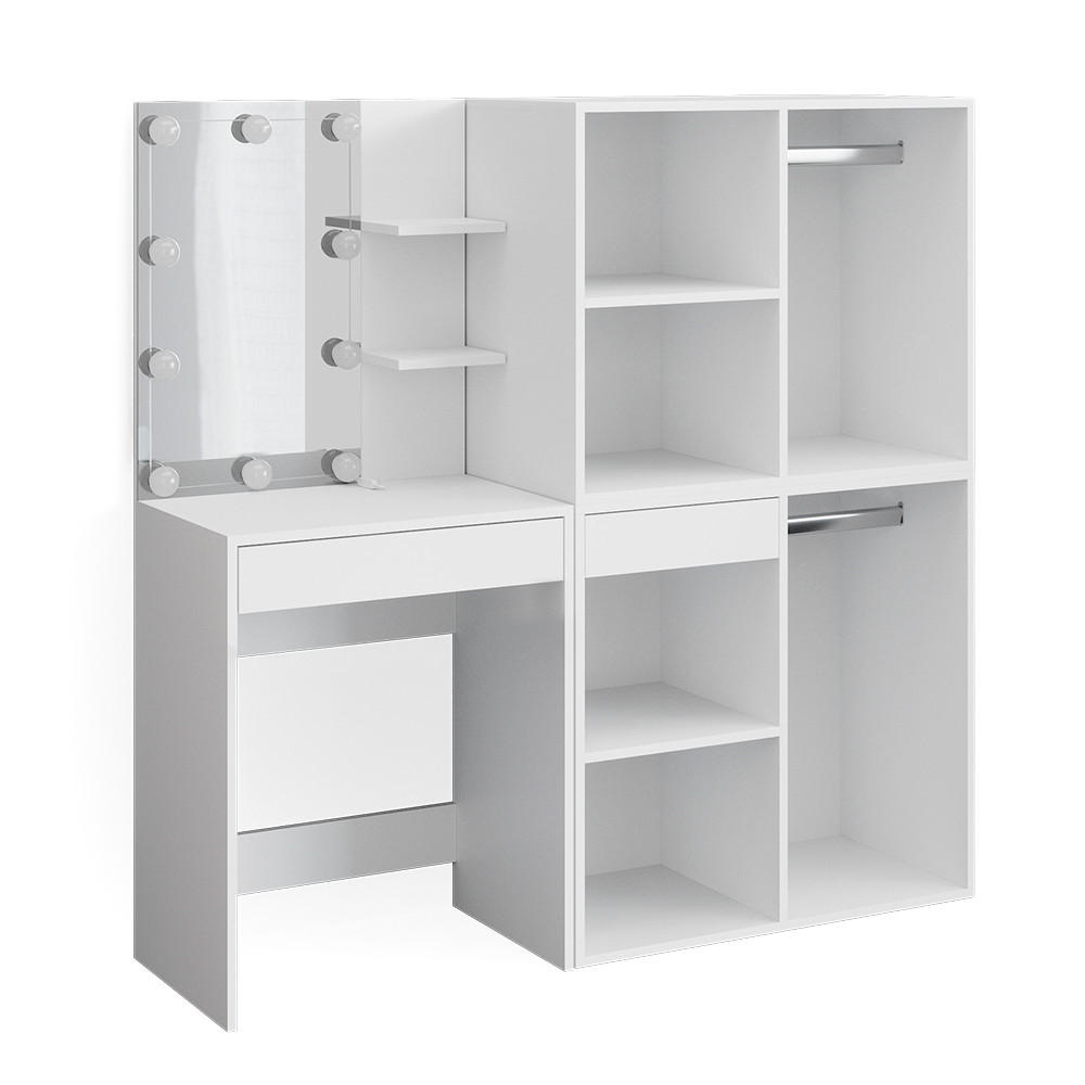SCHMINKTISCH Isabelle Weiß 60 cm mit LED Beleuchtung und Schränken - Weiß, Holzwerkstoff (60/140/40cm) - Vicco