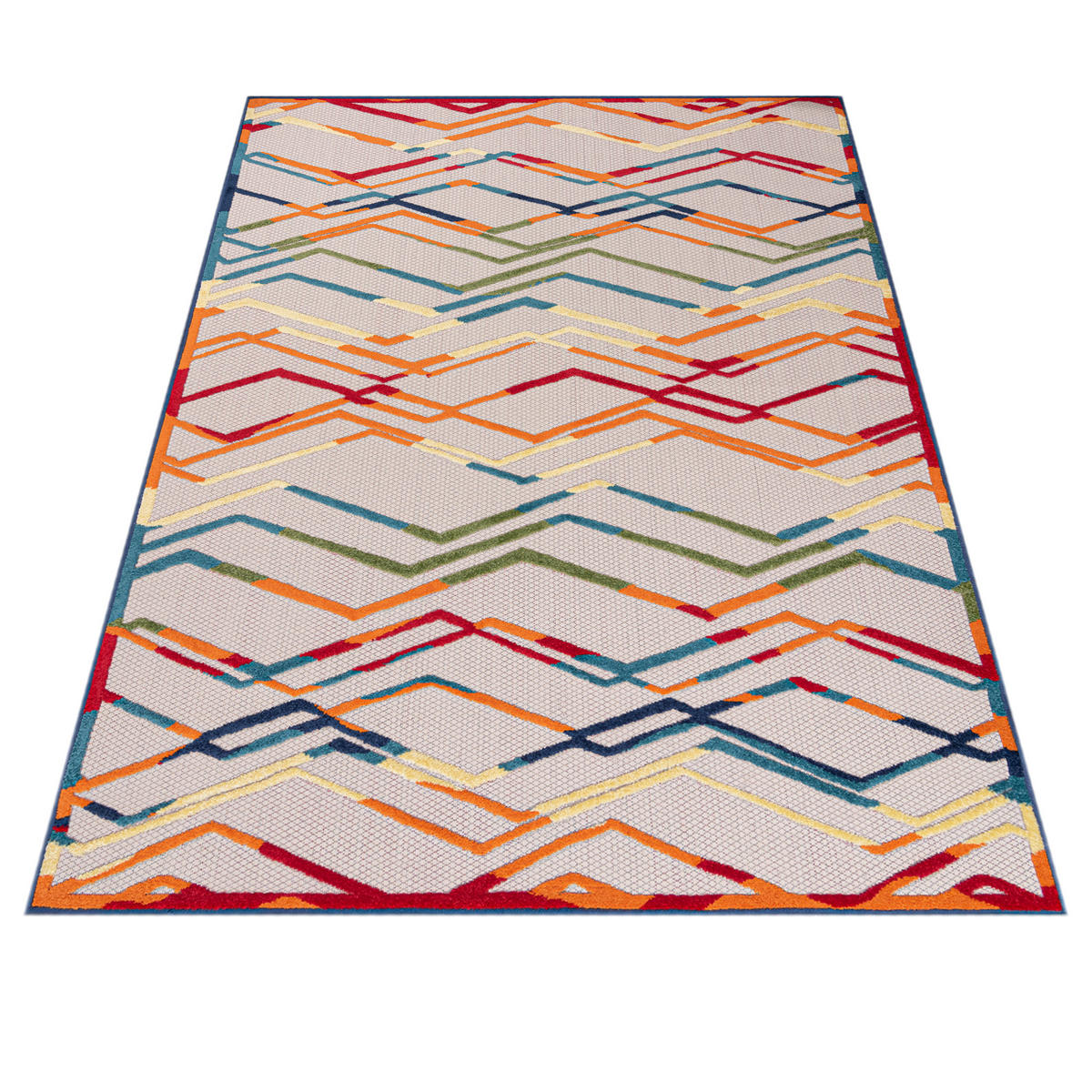 TEPPICH Outdoor Bunte Geometrisch Streifen Kurzflor Rechteckig - 80x150 cm - Hellgrün, Textil (80/150cm) - Mazovia