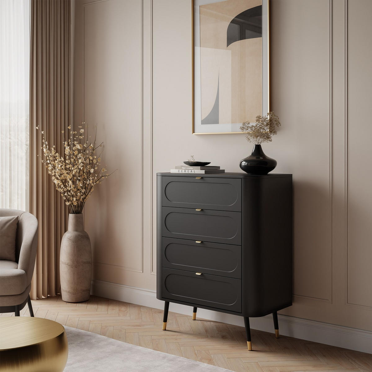 SCHLAFZIMMERKOMMODE SHADOW 4S mit Schubladen - Schwarz, Holzwerkstoff (78/98/40cm) - Lookway