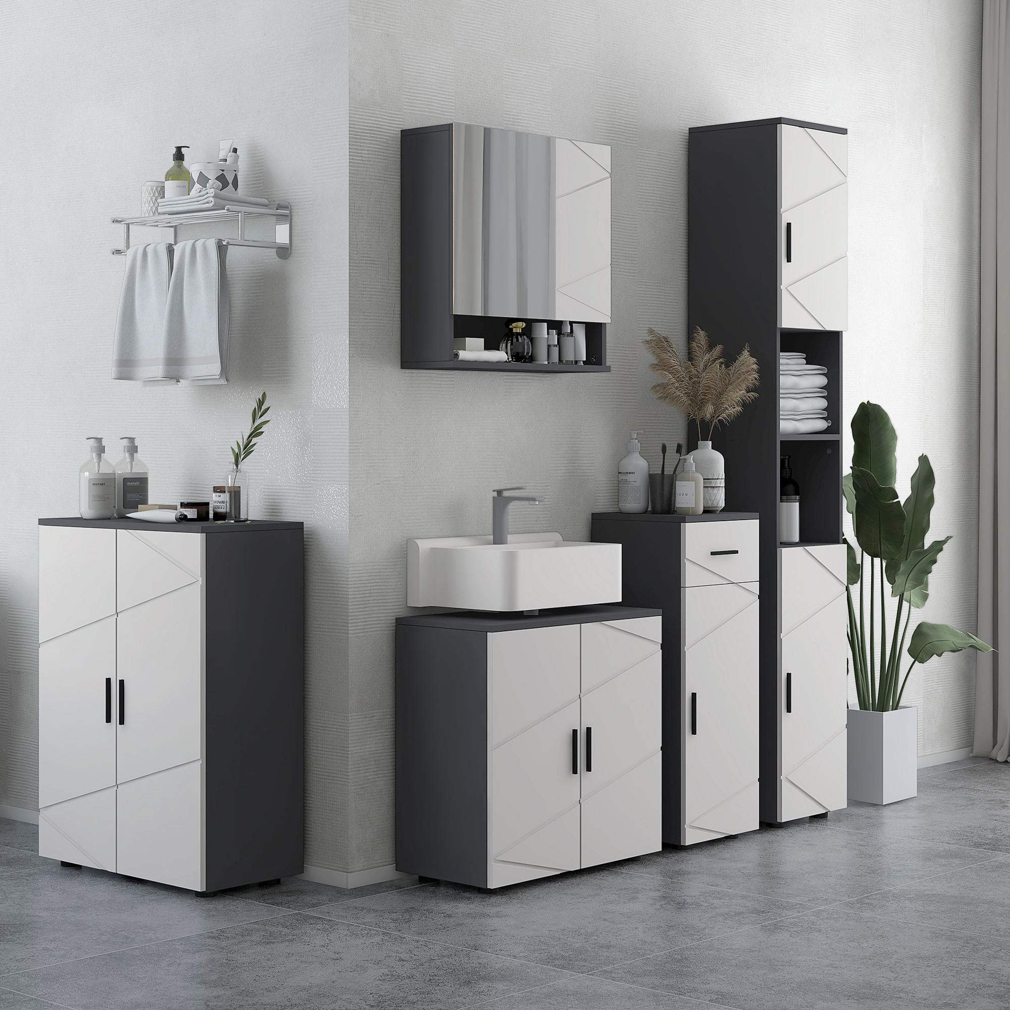 WASCHBECKENUNTERSCHRANK Unterschrank mit Schrankfach Griff, Grau 60 x 30 x 60 cm - Grau, Holzwerkstoff (30/60/60cm) - Kleankin