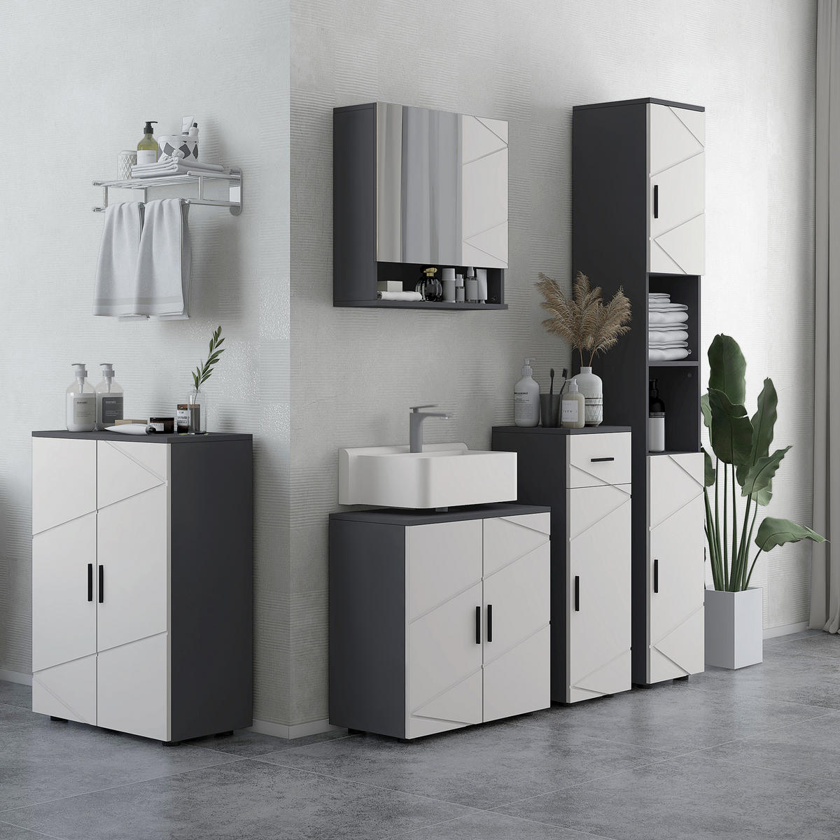 WASCHBECKENUNTERSCHRANK Unterschrank mit Schrankfach Griff, Grau 60 x 30 x 60 cm - Grau, Holzwerkstoff (30/60/60cm) - Kleankin