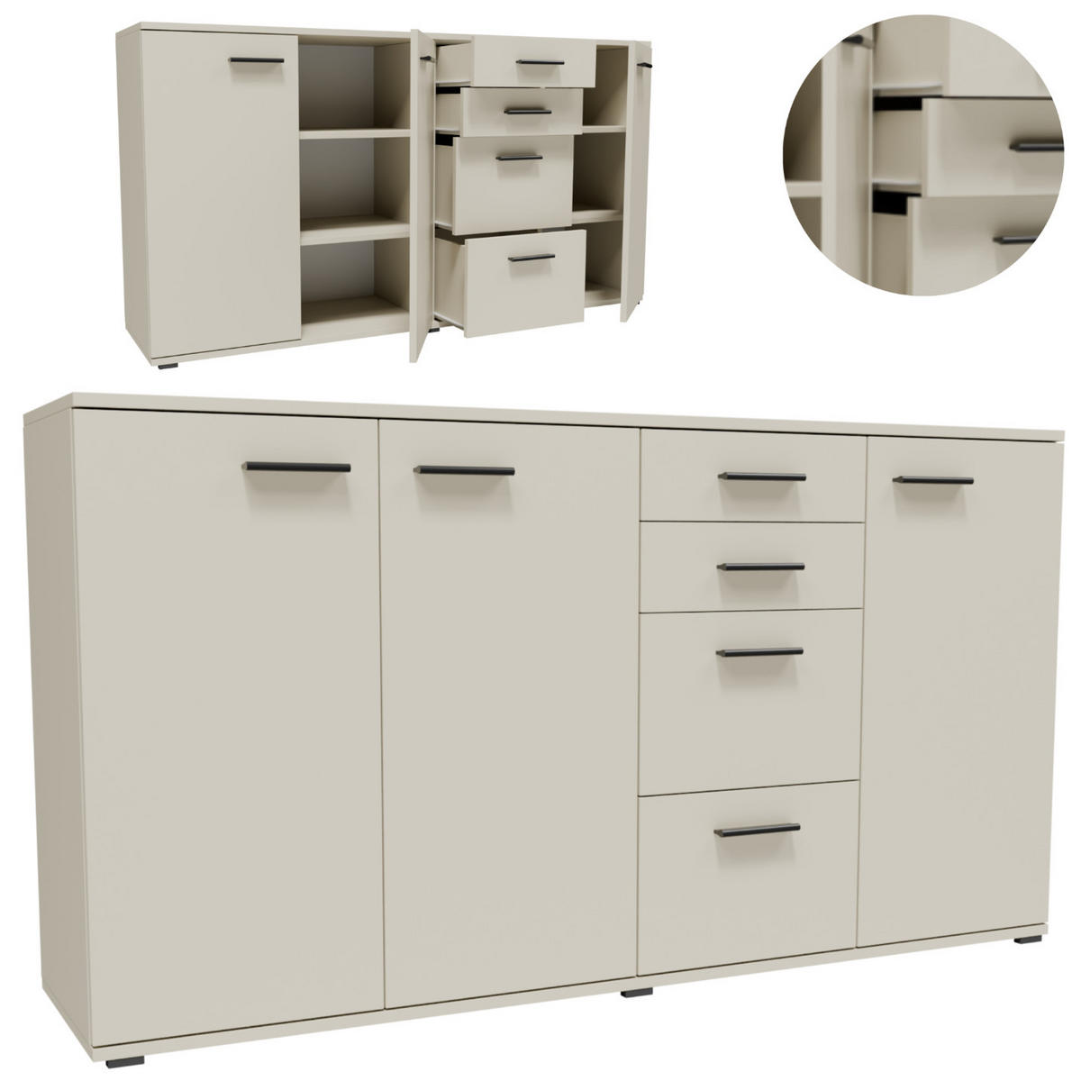 KOMMODE CR3-KD4 Weiß 137,8/34/73,5 cm (Kaschmir) - Kaschmir, Holzwerkstoff (137.8/73.5/34cm)