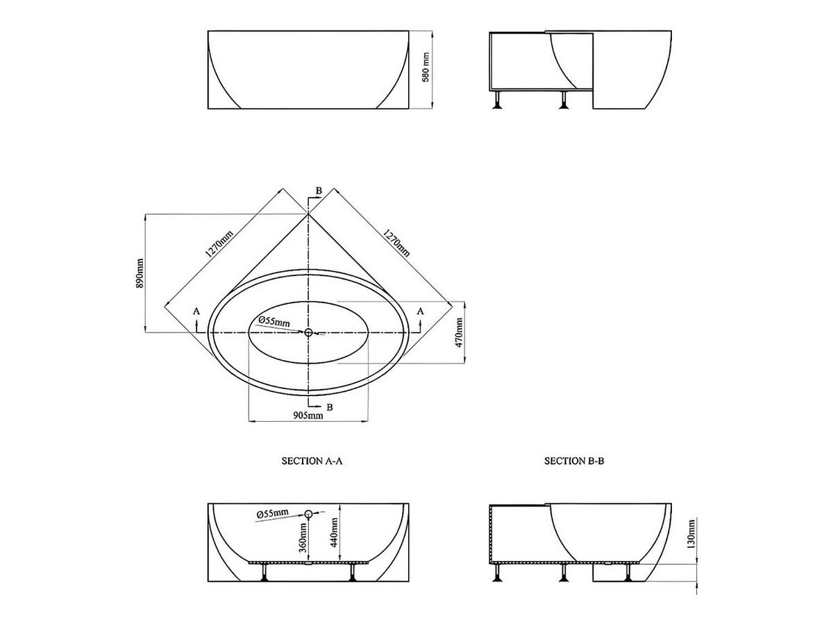 ECKBADEWANNE - Acryl - 197 L - 127 x 127 x 58 cm - Weiß - GOURAMI - Weiß, Kunststoff (127/58/127cm) - Vente-Unique