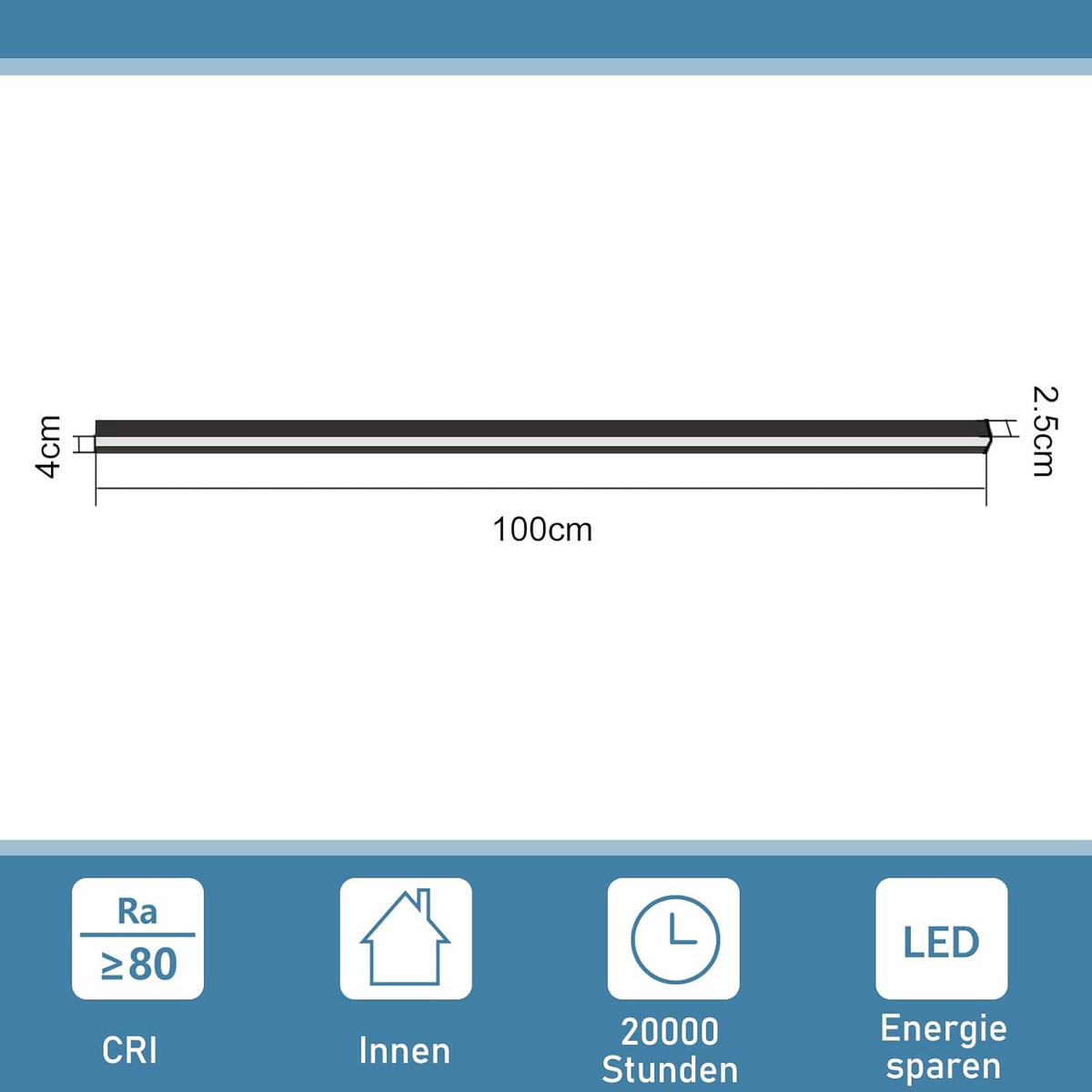LED-WANDLEUCHTE Beaming 2.5/4/100 cm - Schwarz, Metall (4/2.5/100cm) - ZMH