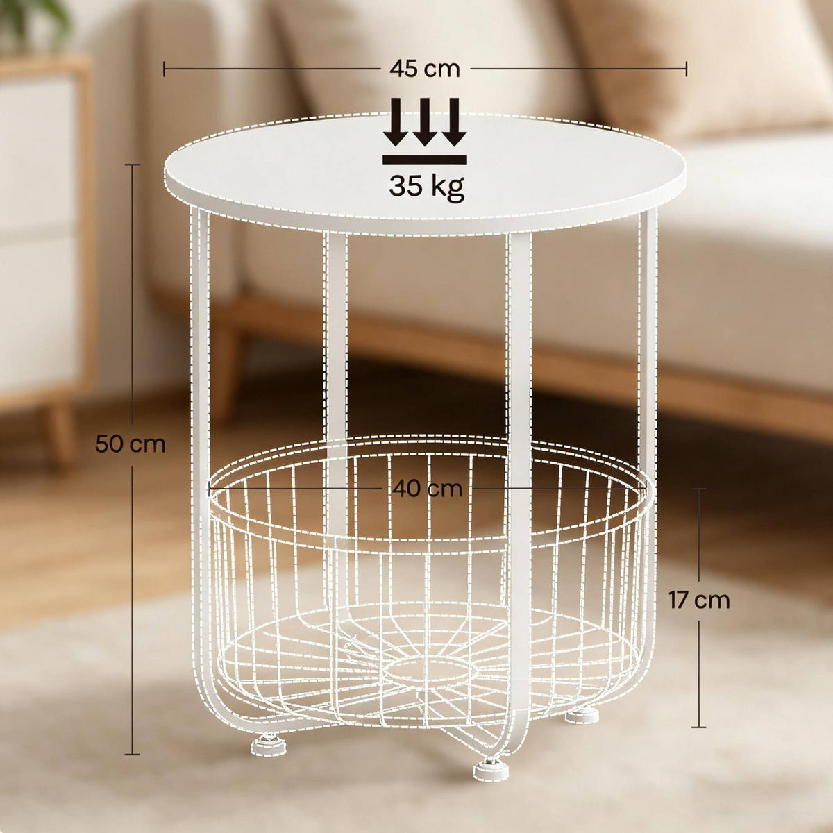 BESTELLTISCH aus Spanplatte und Metall 45x45x50 cm in Grau mit Stoffkorb - Grau, Holzwerkstoff (45/45/50cm) - Modfu