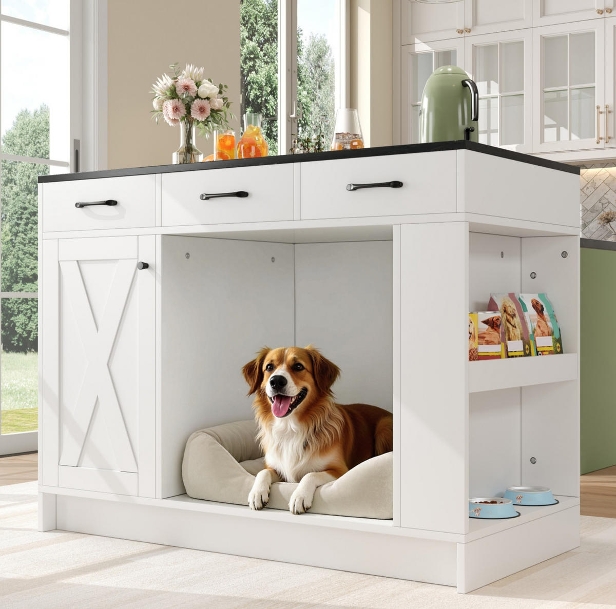 SERVIERWAGEN mit 3 Schubladen 120 x 60 x 90 cm Weiß - Beige, Holz (60/90/120cm) - Beauniv