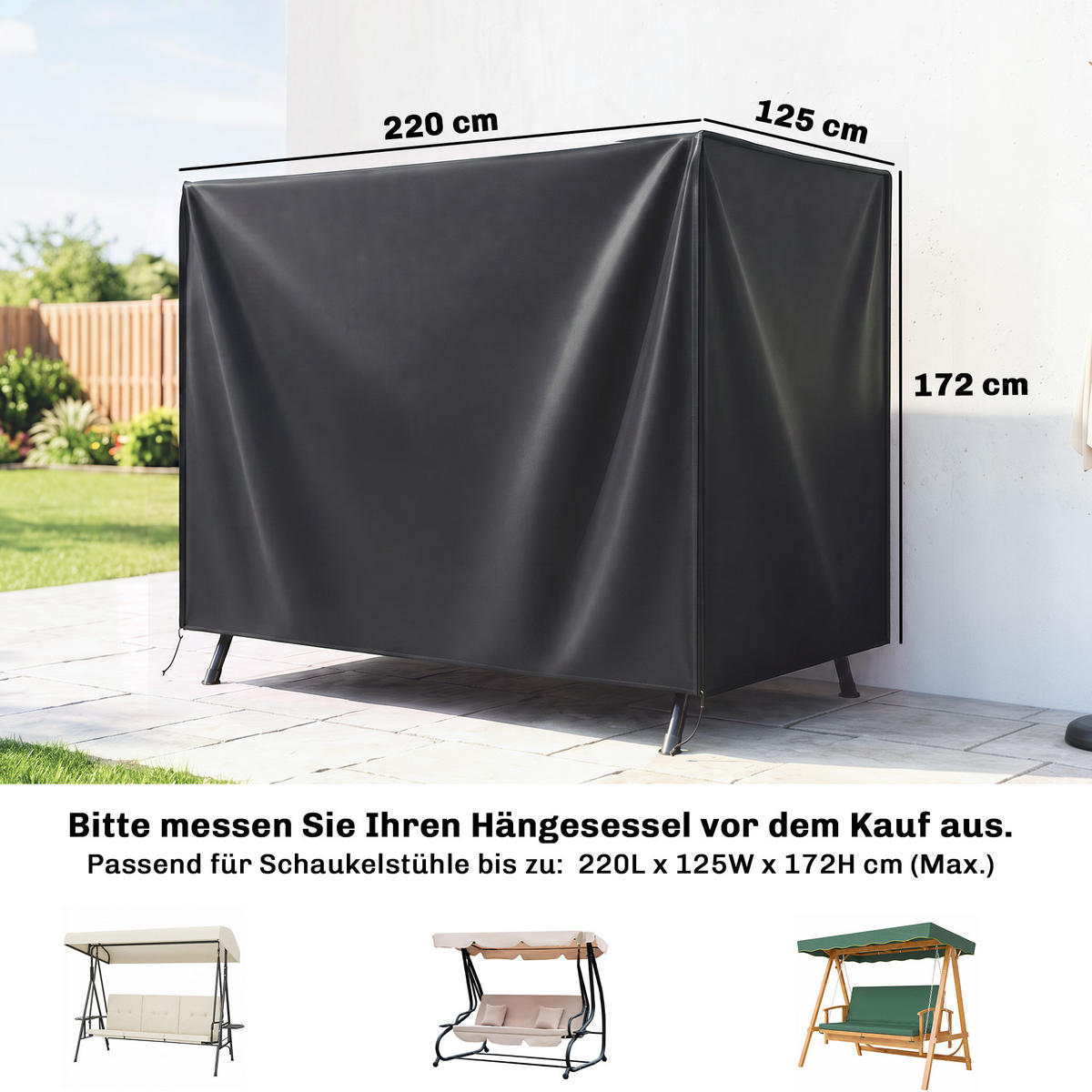 ABDECKUNG Hollywoodschaukel, Schwarz - Schwarz, Textil (125/172/220cm) - Outsunny