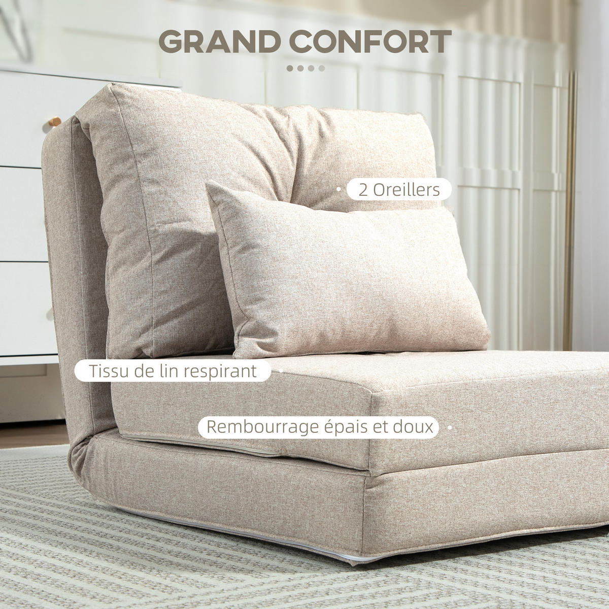 SCHLAFSESSEL DE-14580 5-fach verstellbar mit Kissen Beige - Beige, Textil (80/56/60cm) - ComfortXL
