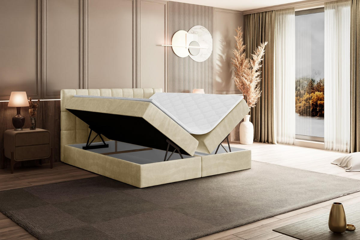 BOXBETT mit Matratze H3 und Lattenrost - MIAMI - 200x200 cm Beige - Beige, Holzwerkstoff (200/200cm) - ALTDECOR
