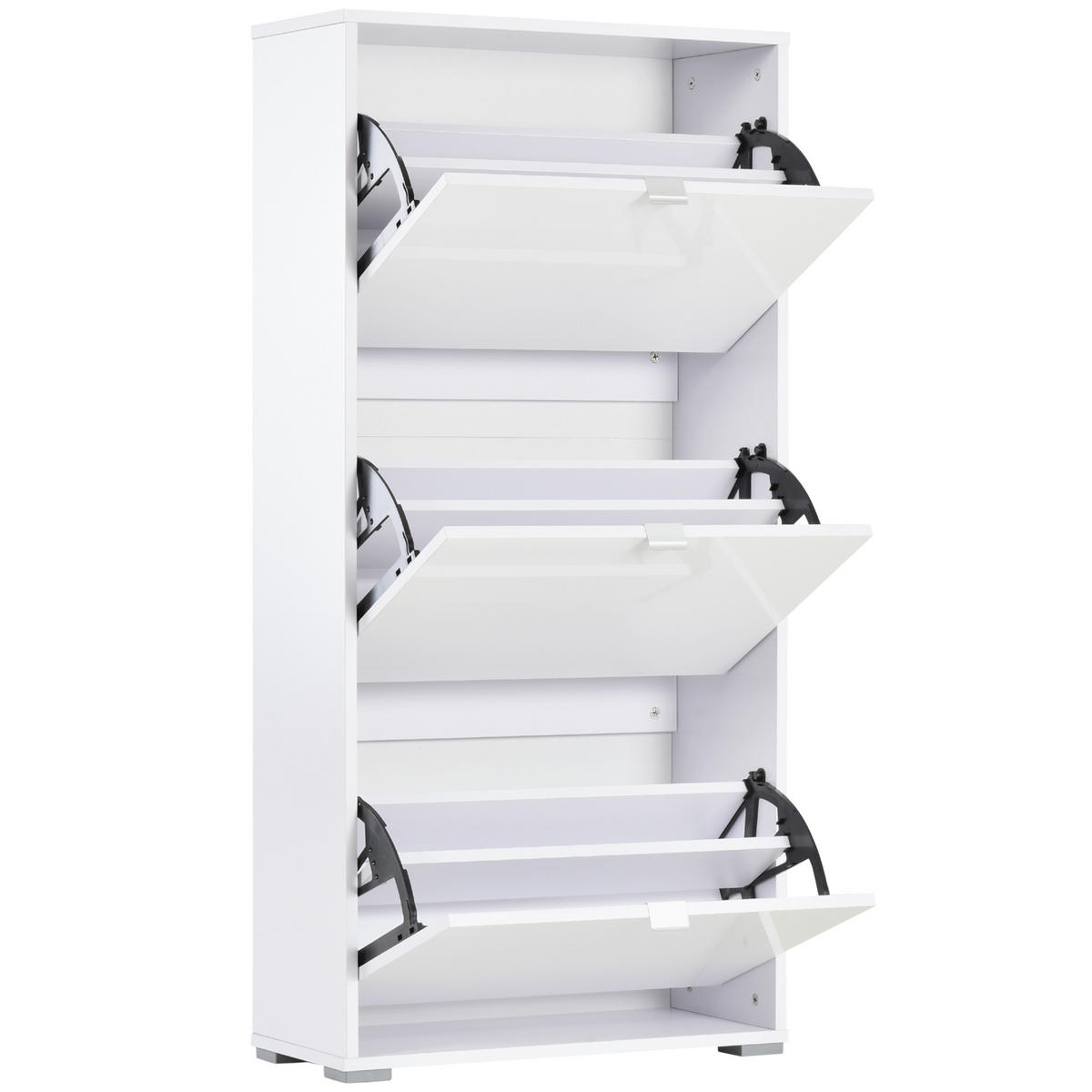 SCHUHSCHRANK DE-15007 3 Klapptüren mit 3 verstellbaren Ebenen Weiß Hochglanz - Weiß Hochglanz, Holzwerkstoff (60/124/26cm) - ComfortXL