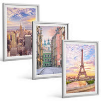 BILDER SET 3er Set - 40x60 cm Silberner Rahmen - Städte New York Paris Dämmerung - Silberfarben, Kunststoff (40/60cm) - TULUP