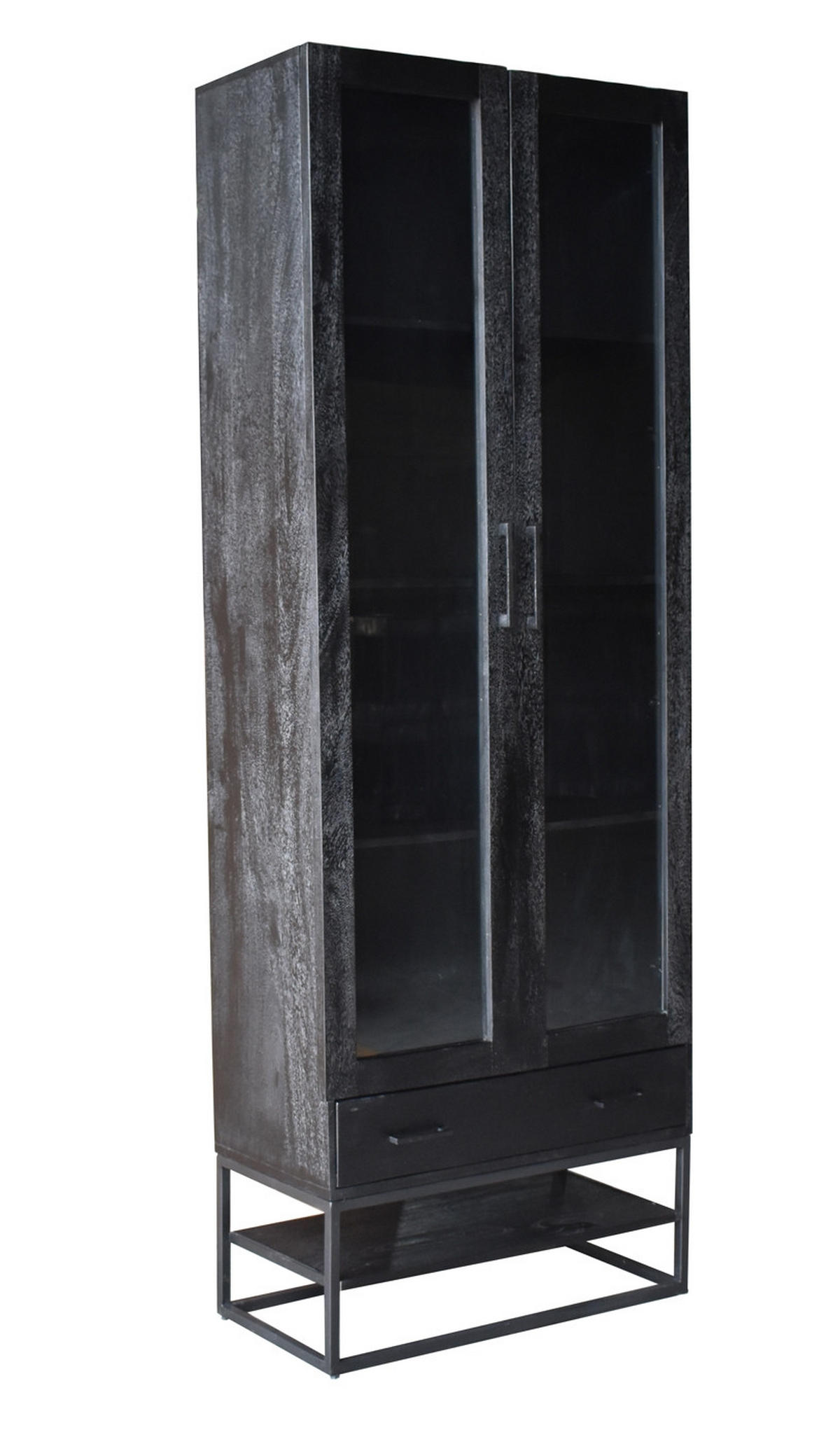 VITRINENSCHRANK aus Mangoholz 180x40x220cm, schwarz - Schwarz, Holz (80/220/40cm) - Giga Meubel
