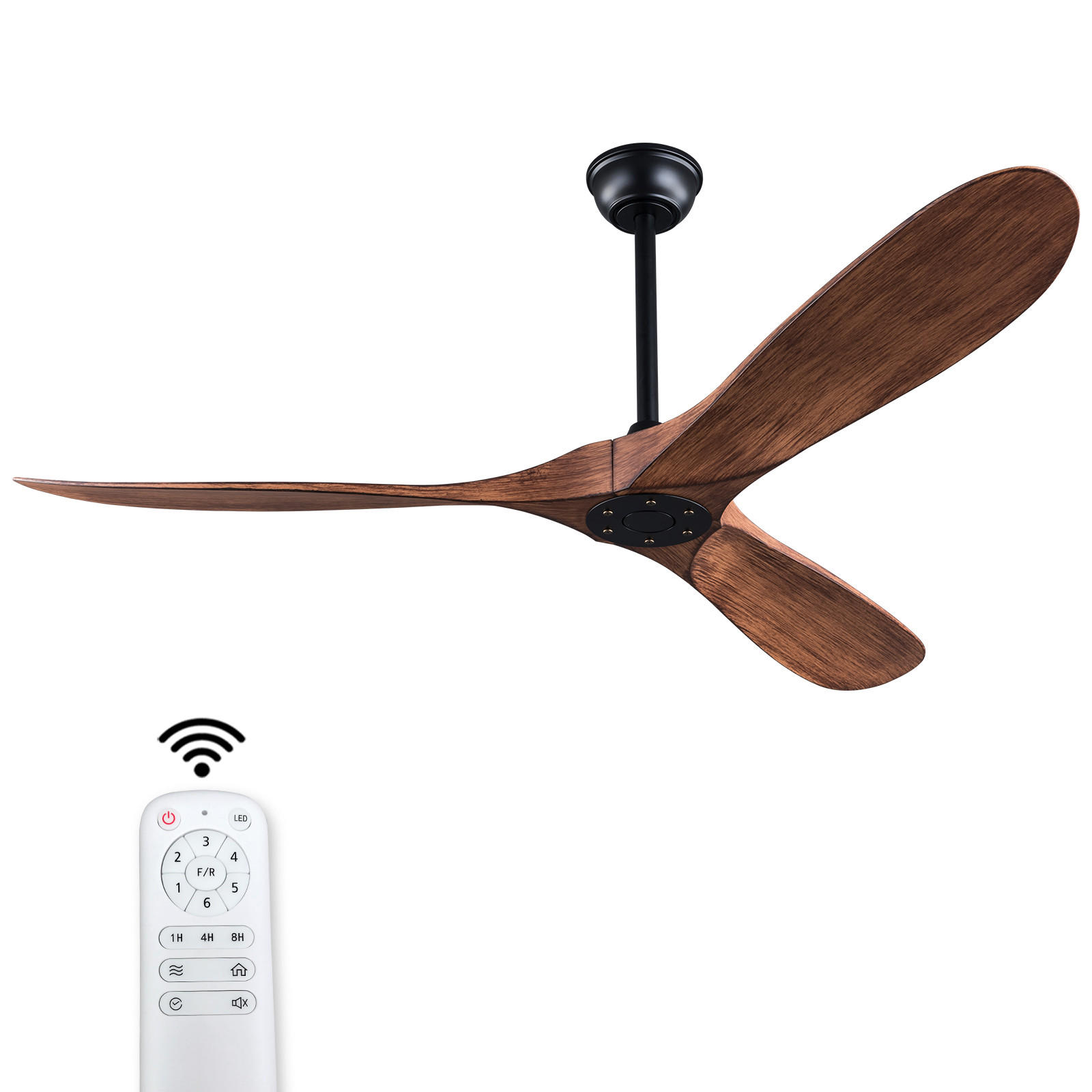 DECKENVENTILATOR DE-16229 52 Zoll ohne Licht & Fernbedienung Nussbaum - Walnussfarben, Kunststoff (132/132/39cm) - ComfortXL