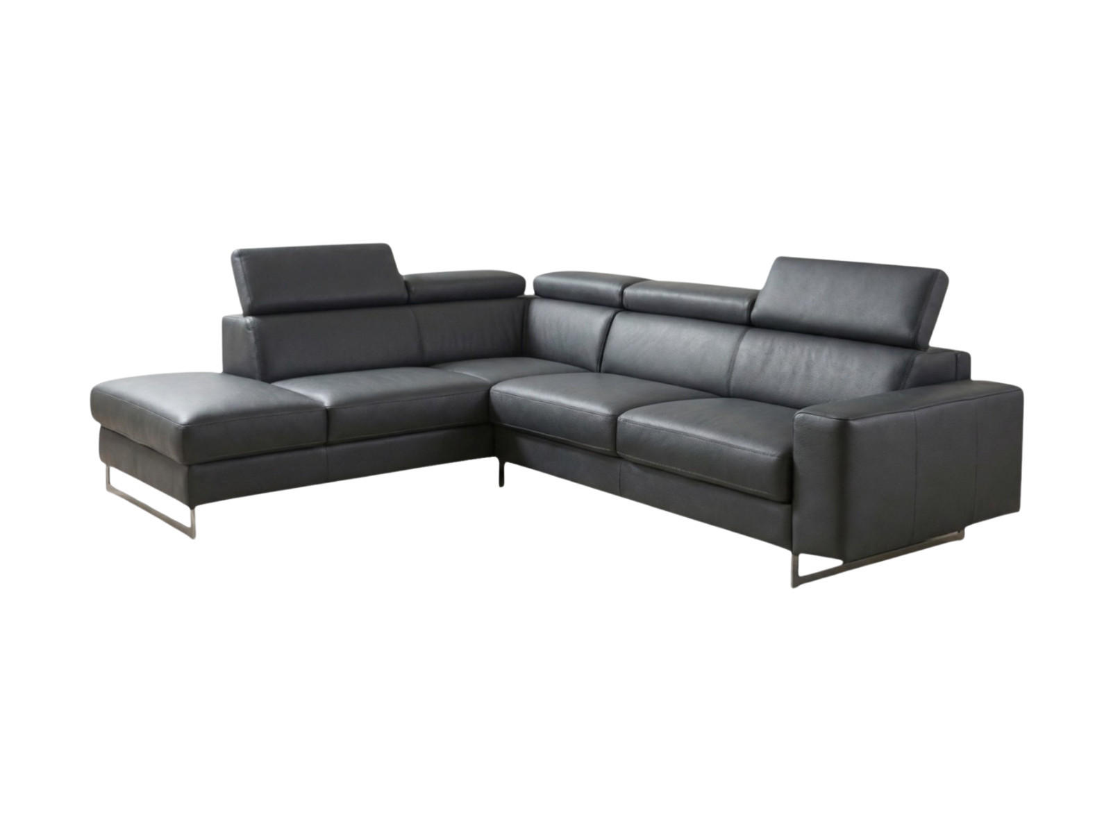 ECKSOFA Gotham Echtleder mit Bettfunktion Anthrazit - Anthrazit, Leder/Metall (227/237cm)