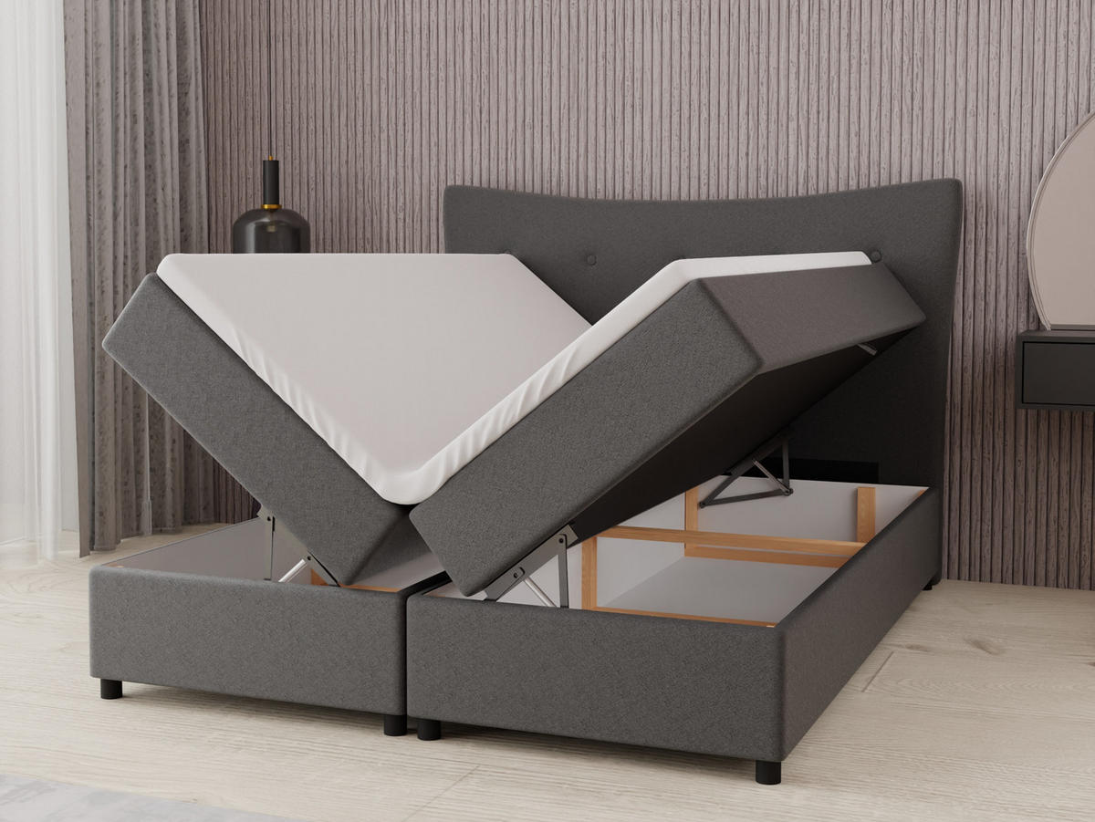 BOXBETT Nevada 160 x 200 cm Doppelbett mit hochwertiger Bonell-Matratze und Topper - Dunkelgrau - Dunkelgrau, Holz (160/200cm) - Panda Möbel