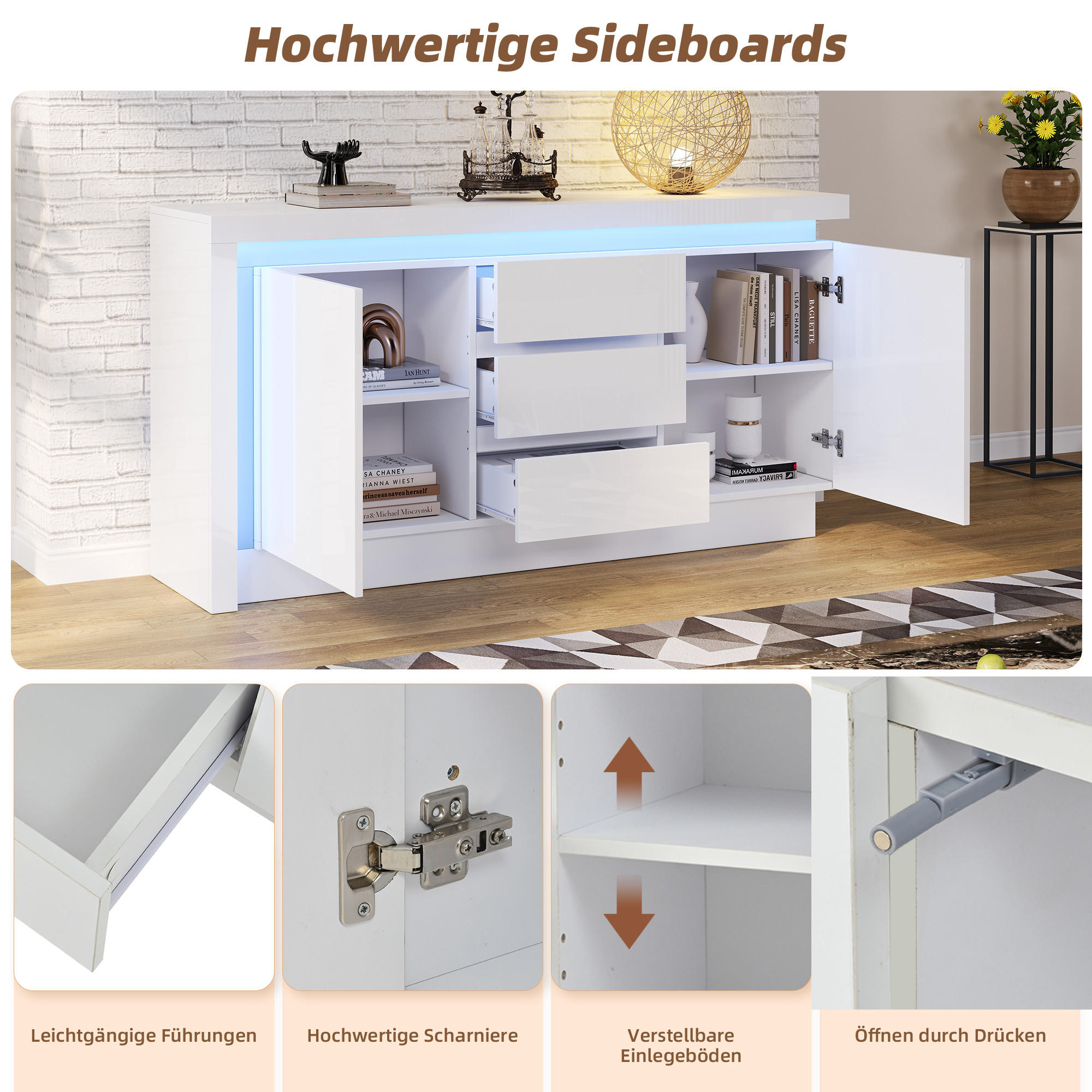 Evryae Sideboard Weiß 140x72x35 cm