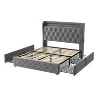 POLSTERBETT 140/190 cm Grau aus Samt mit LED-Beleuchtung und USB- und Type-C-Anschlüssen - Grau, Textil (140/190cm) - OKWISH