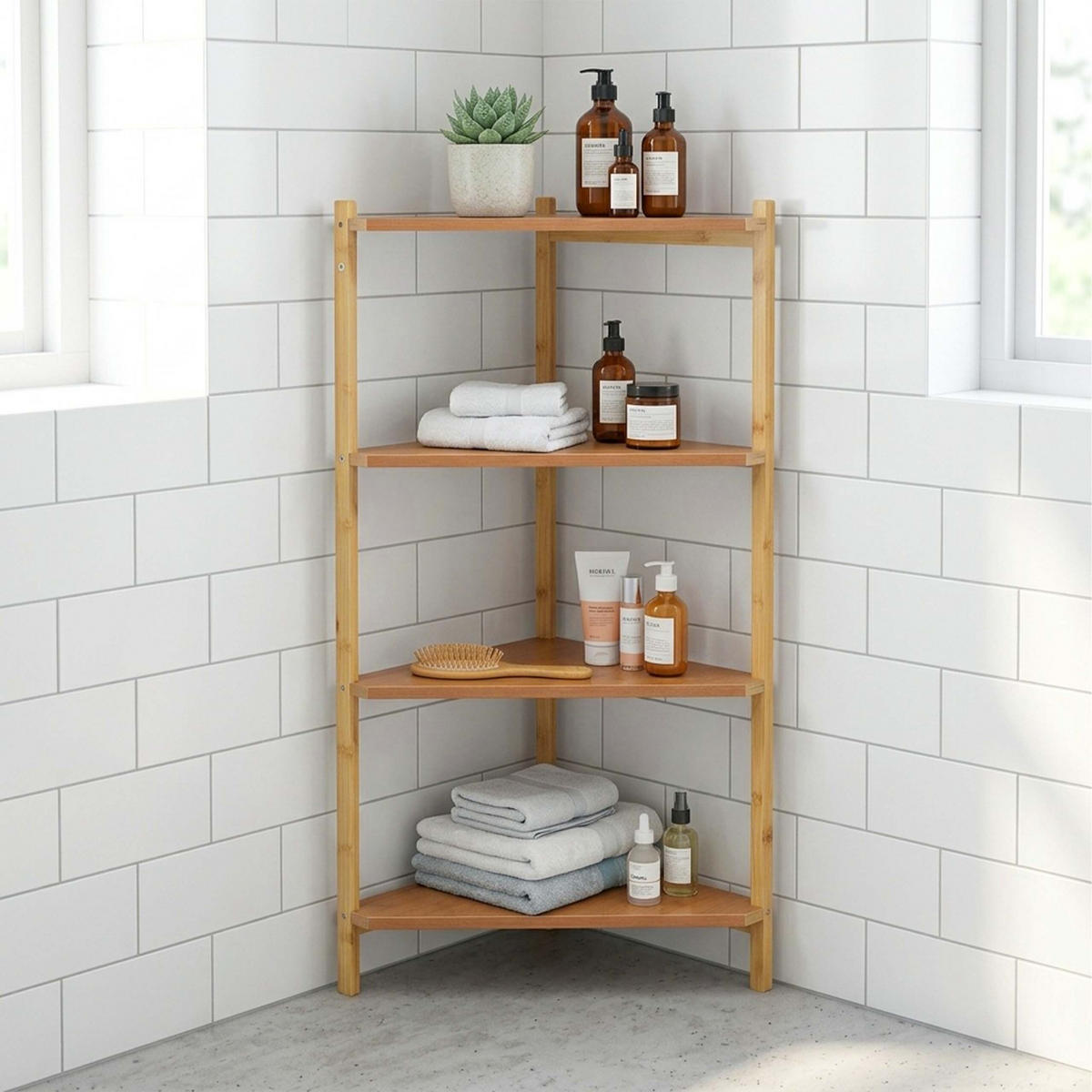 ECKREGAL Natur 4 Ablagen Bambus MDF - Hellbraun, Holz/Holzwerkstoff (46/80/25cm) - Relaxdays