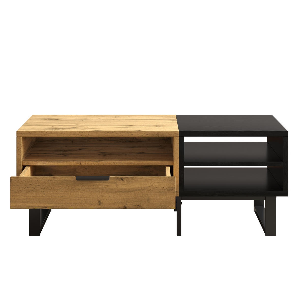 COUCHTISCH 100/50/40 cm mit 3 offenen Fächern und Schublade in Natur/Schwarz - Naturfarben, Holzwerkstoff (100/50/40cm) - Flora Grace