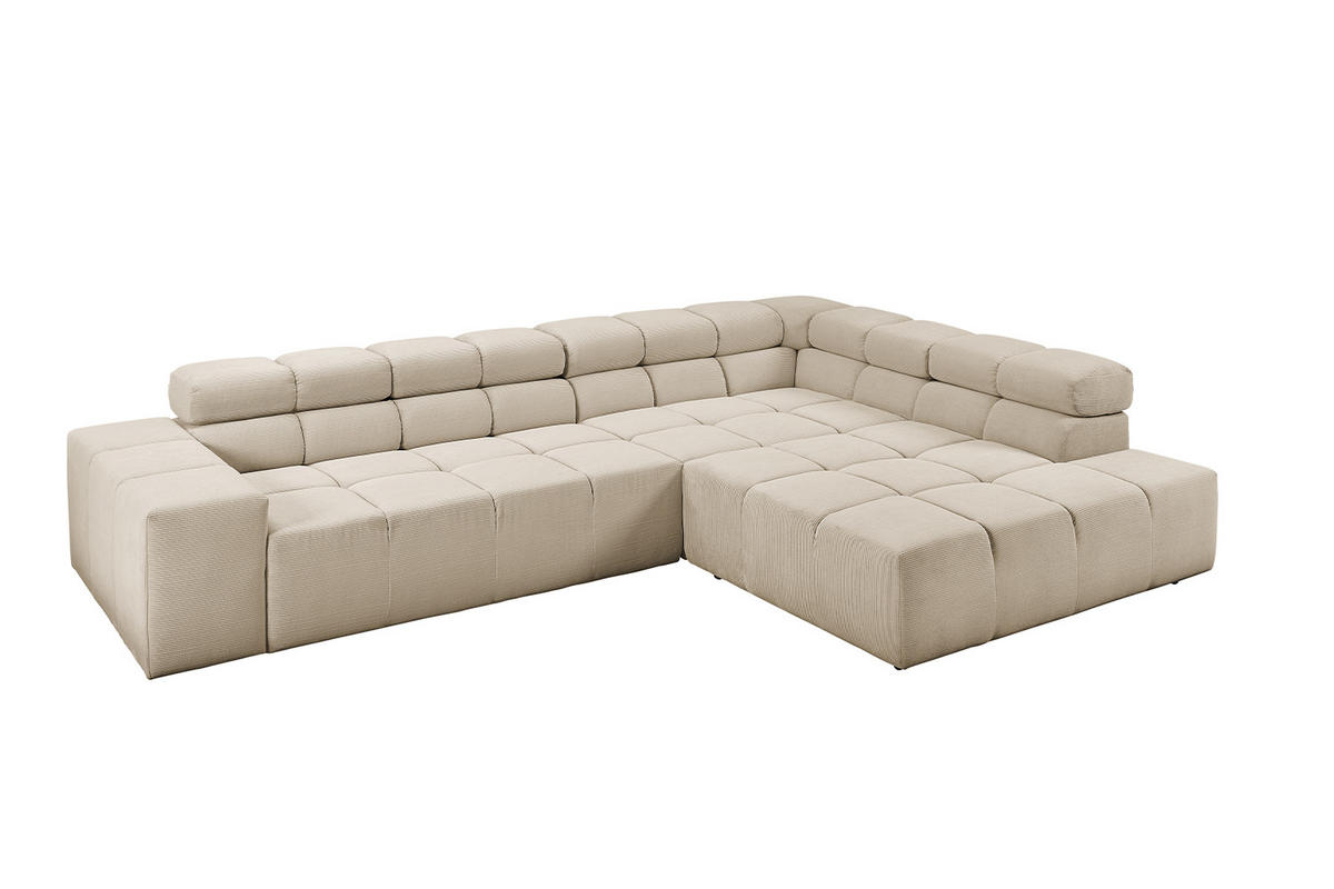 ECKSOFA MIT MOTORISCHEM SITZVORZUG NEVADA Beige Cord - Beige/Schwarz, Kunststoff/Textil (319/215cm) - KAWOLA