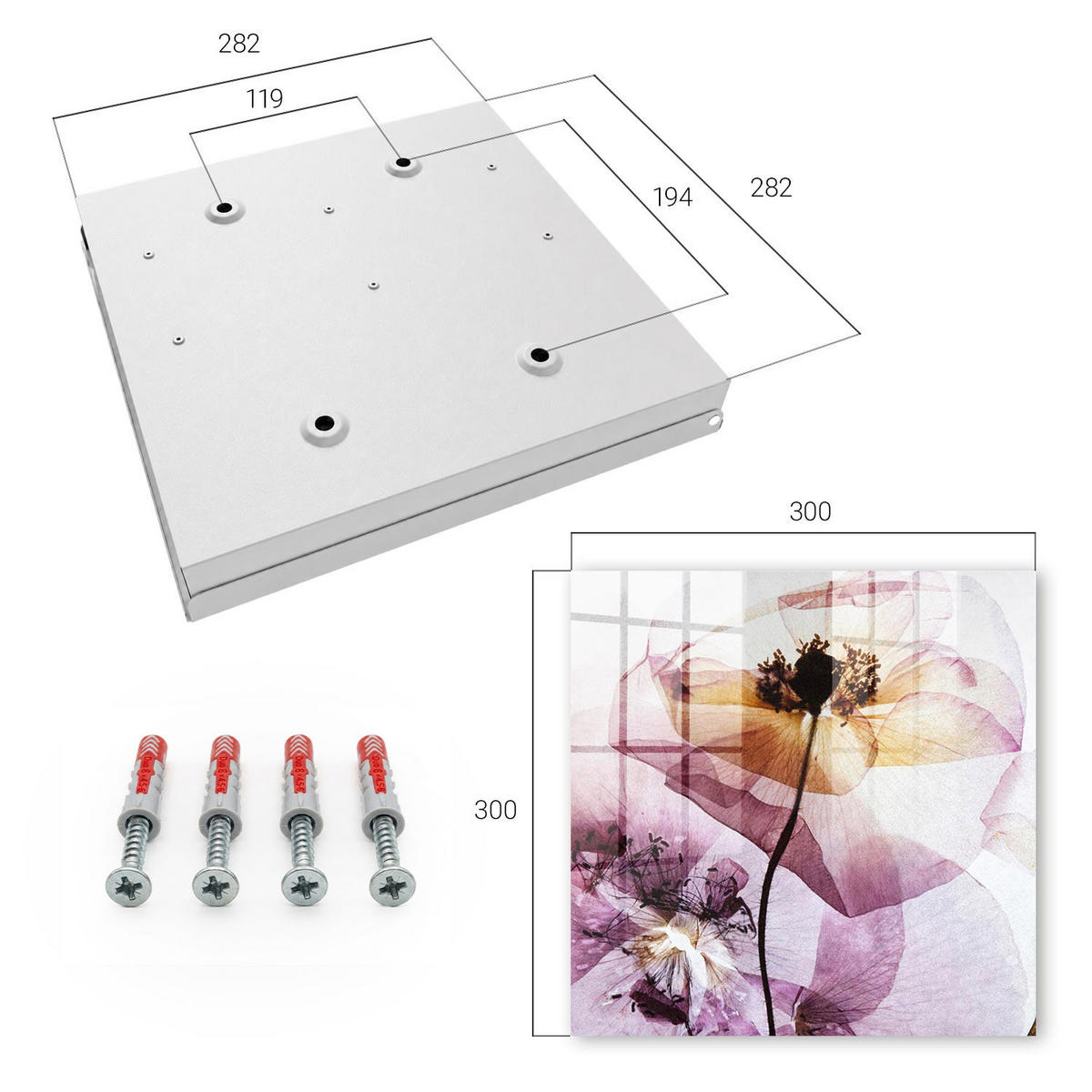 SCHLÜSSELBOX Weiß 30x30 cm – Türöffnung nach rechts - Florale Eleganz - Lila, Metall (30/30/5cm) - TULUP