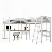 HOCHBETT 90/200 cm Weiß mit Tisch und Doppeltreppe - Weiß, Metall (140/200cm) - OKWISH