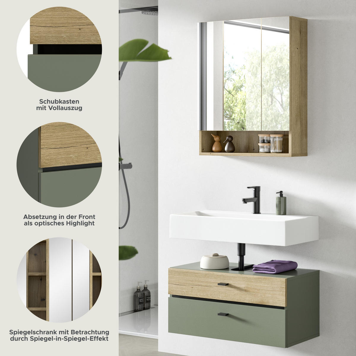 BADKOMBINATION Aqua Sage Green 75/35/191 cm - Grün, Holzwerkstoff (75/191/35cm) - Xonox