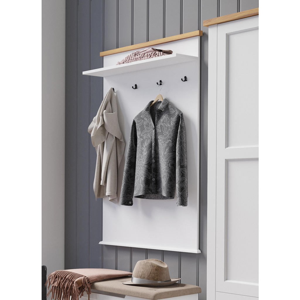 Thumbnail - Feldmann-Wohnen Wandpaneel, Weiß, Braun, Holz, 1 Fächer, Rechteckig, 99x144x22 cm, Garderobe, Garderobenpaneele, Gardero...