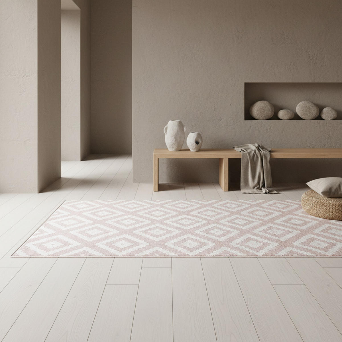 TEPPICH Wohnzimmer Geometrisch Pflegeleicht Waschbar OEKO-TEX Pink 280x370 cm Gekettelt Flur – INN - Rosa, Textil (280/370cm) - KADIMA DESIGN