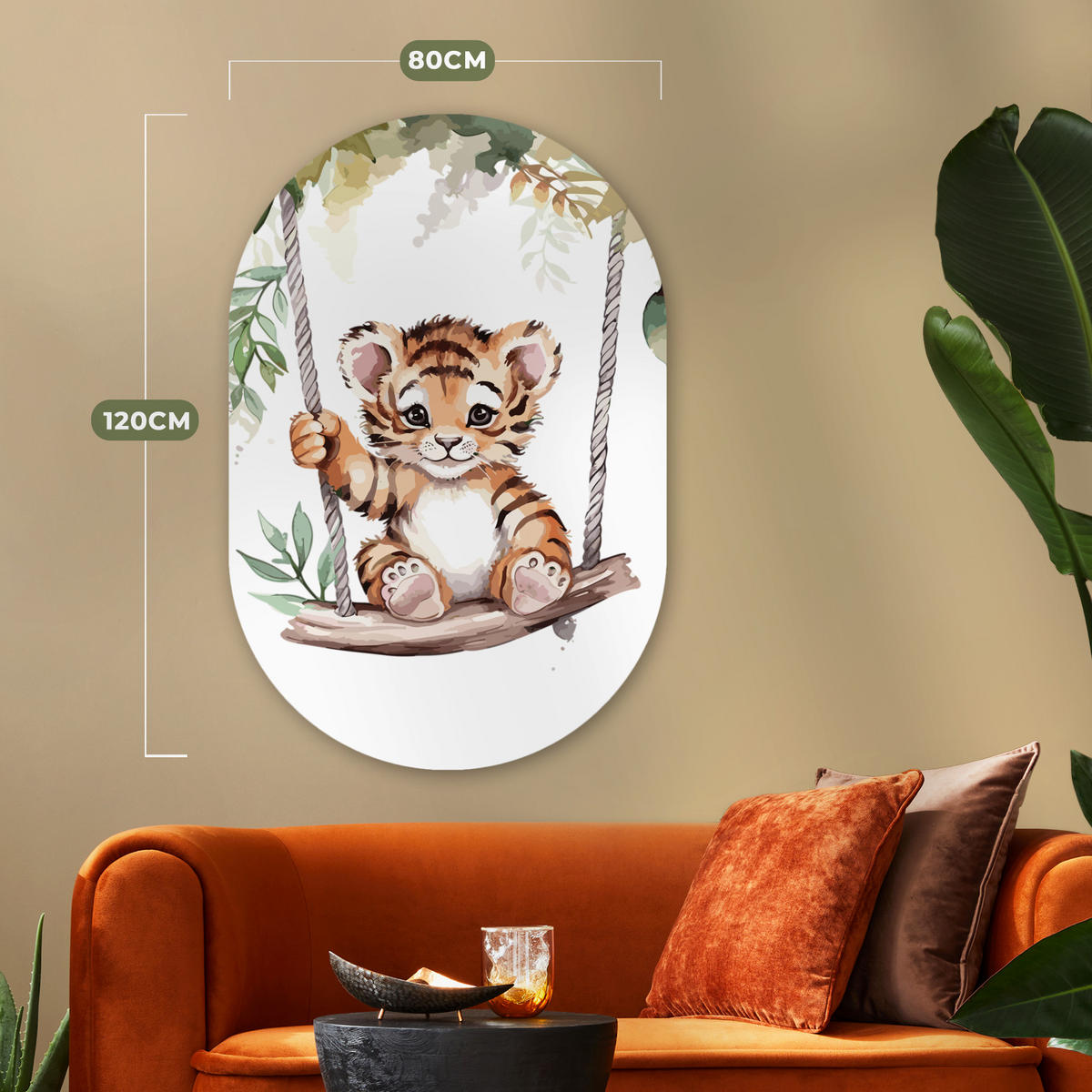 WANDBILD Tiger - Tier - Kinder - Dschungel 80x120 cm - Dunkelorange, Kunststoff (80/120cm) - MuchoWow