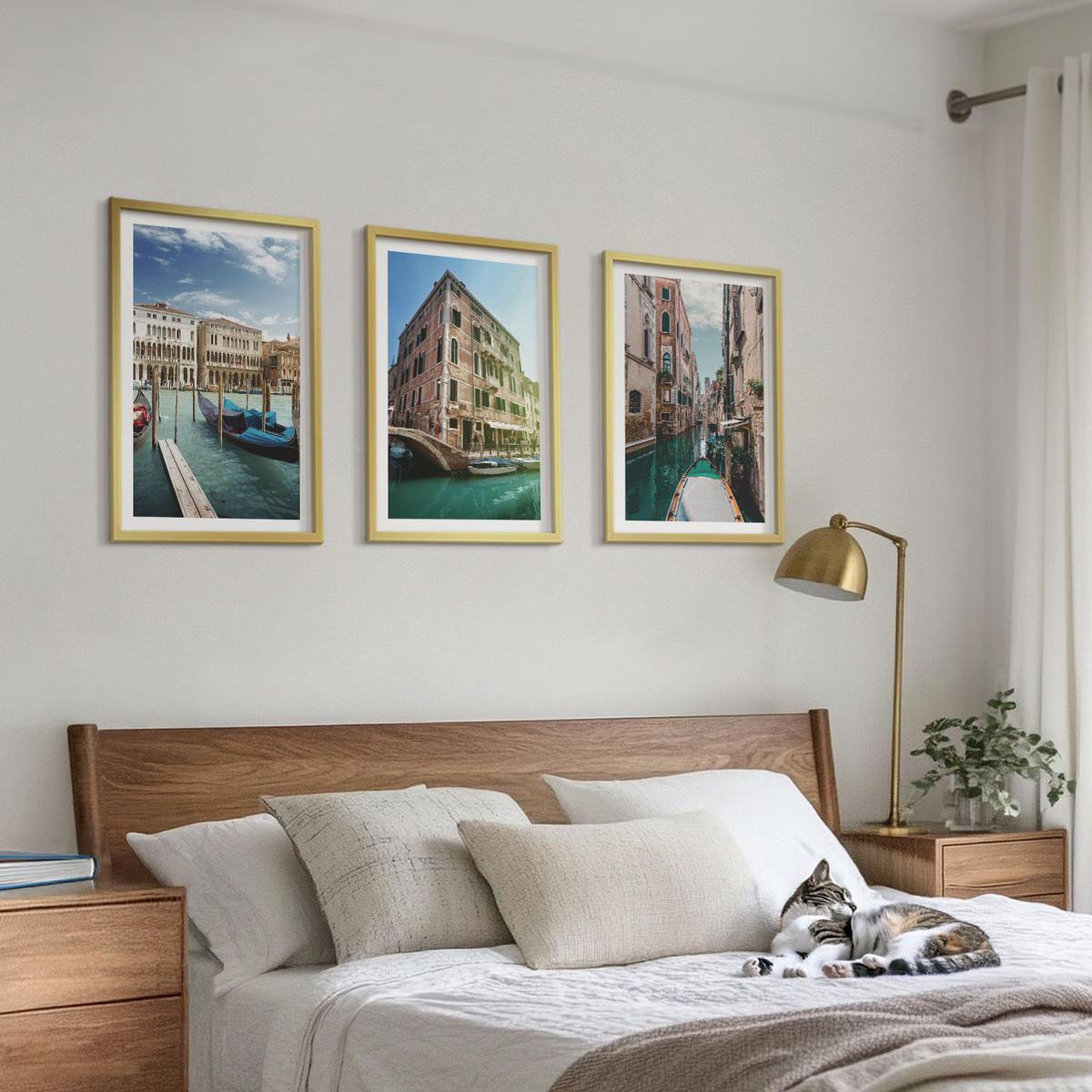 BILDER SET 3er Set - 40x60 cm Goldrahmen - Architektur der Kanäle von Venedig - Goldfarben, Kunststoff (40/60cm) - TULUP