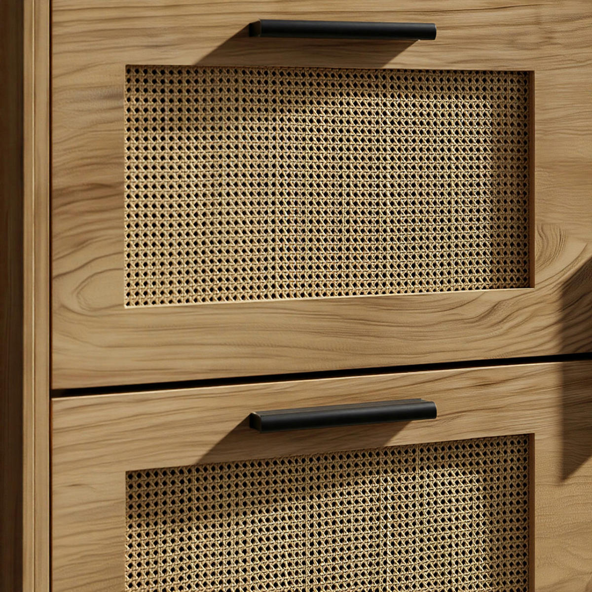 WASCHBECKENUNTERSCHRANK Eiche-Optik 60x60x40 cm mit Tür, Schubladen und Rattangeflecht - Schwarz/Braun, Holzwerkstoff/Metall (60/60/40cm) - KADIMA DESIGN