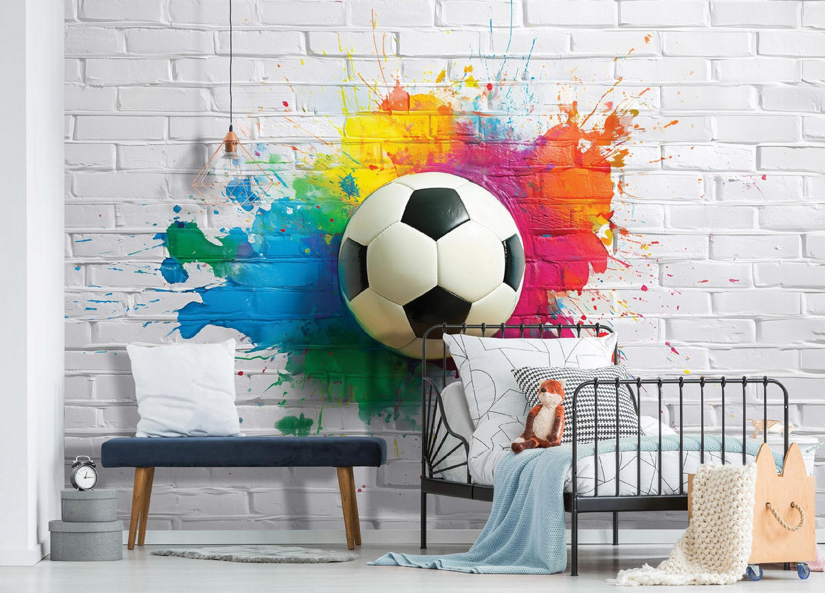 FOTOTAPETE Kinderzimmer Junge Fußball Graffiti 150x105 - Multicolor, Papier (150/105cm) - Wallarena