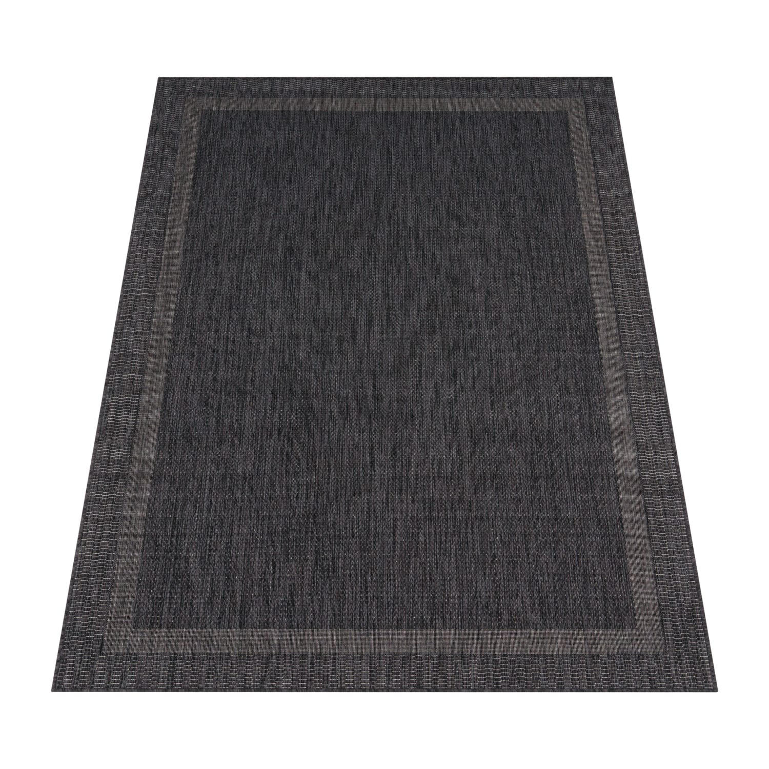 OUTDOOR Teppich Unifarben mit Bordüre Balkon, Terrasse schmutzabweisend Anthrazit Rechteckig 140x200 - Anthrazit, Textil (140/200cm) - KADIMA DESIGN