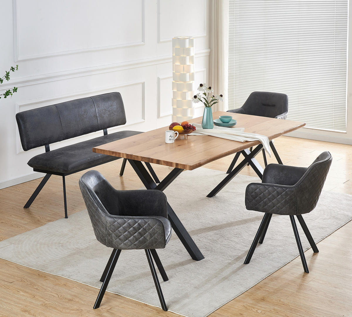 SITZBANK JUNA 140/57/86 cm Anthrazit - Anthrazit, Textil/Metall (140/86/57cm) - B&D Home