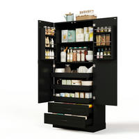 GESCHIRRSCHRANK 180 cm MDF Schwarz mit Ausziehböden und Türregalen - Schwarz, Holzwerkstoff (37.5/180/80cm) - Korfee