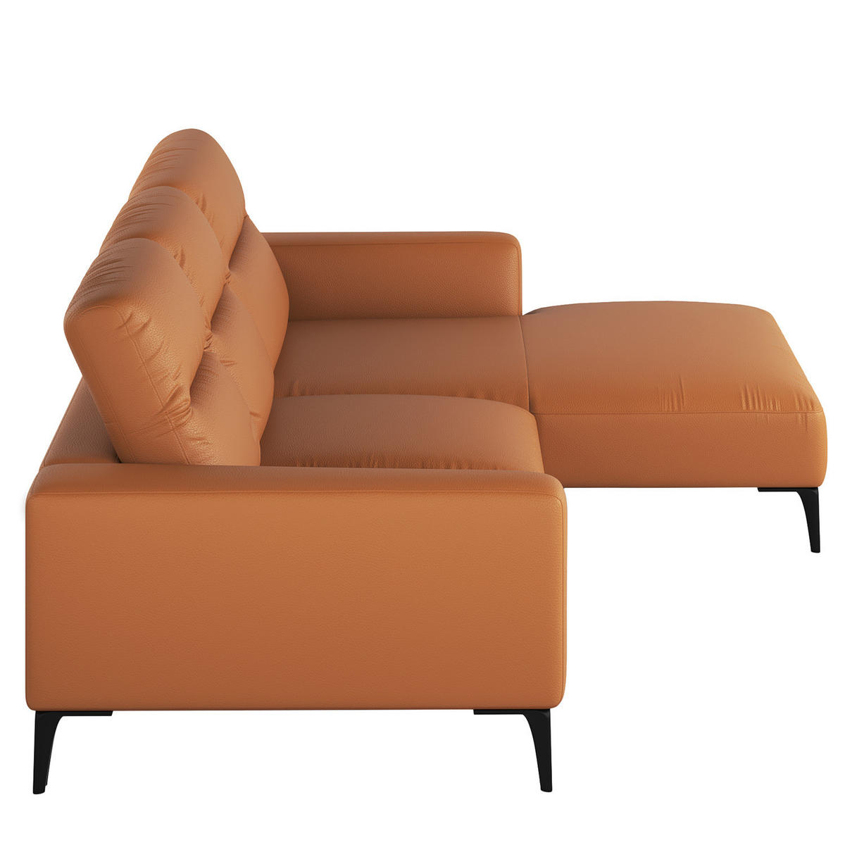 ECKSOFA mit Longchair - Cognac/Schwarz, Leder/Metall (265/180cm) - home24