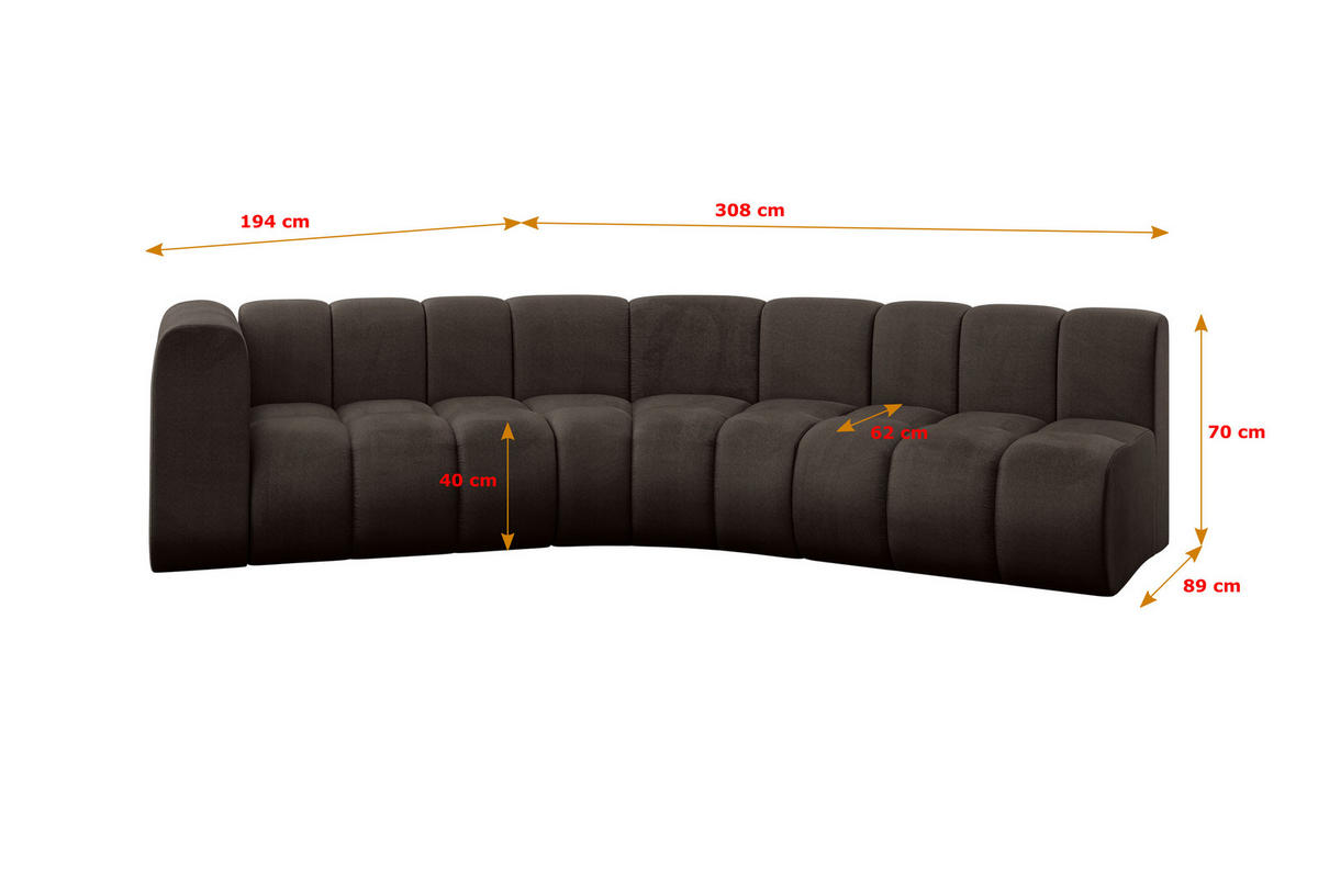 ECKSOFA modulares Sofa Karex-L1 - 308x194x70 cm Braun - Braun, Holzwerkstoff/Textil (308/194cm) - ALTDECOR
