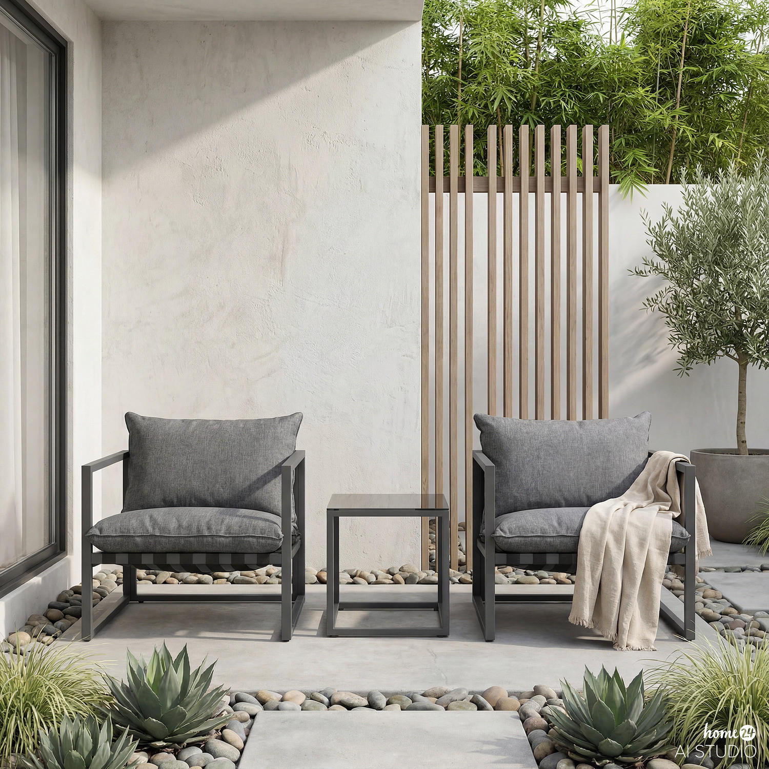 LOUNGEGRUPPE - 3-teilig - Stahl / Webstoff - Grau - Grau, Glas/Textil - home24