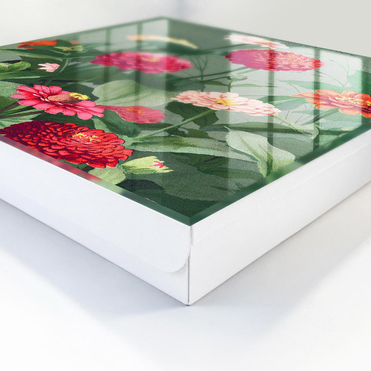 SCHLÜSSELBOX Weiß 30x30 cm – Türöffnung nach rechts - Blühender Garten - Grün, Metall (30/30/5cm) - TULUP