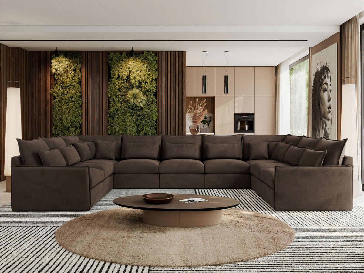 WOHNLANDSCHAFT VERSO U 9M Braun Velvet - Schwarz/Braun, Kunststoff/Textil (442/93/270cm) - MKS
