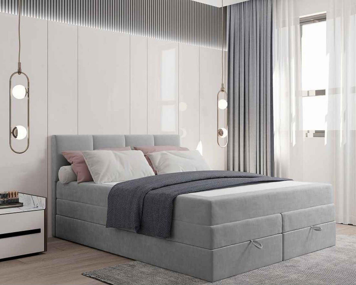 BOXBETT PRADO 180/200 in Velours Hellgrau - Hellgrau, Holz/Holzwerkstoff (180/200cm) - Deine Möbel 24