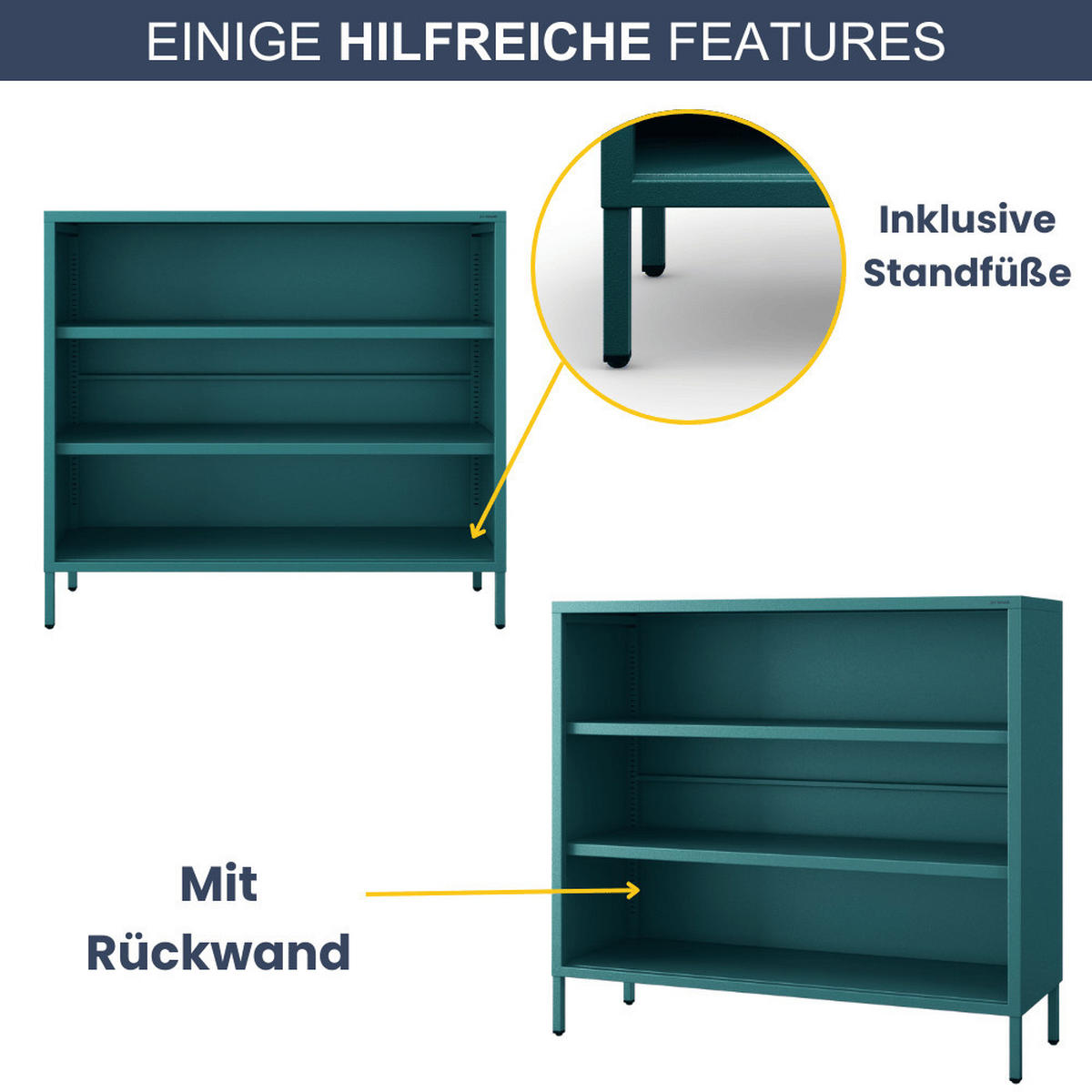 KOMMODE Metall offen WORF 4 Ebenen 90x100x35cm Türkis - Türkis, Metall (100/90/35cm) - DELUKE