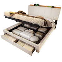 POLSTERBETT 140/200 cm mit LED-Beleuchtung, USB- und USB-C-Anschluss, hydraulischem Bettkasten und Schubladen, Beige - Beige, Textil (140/200cm) - Redom