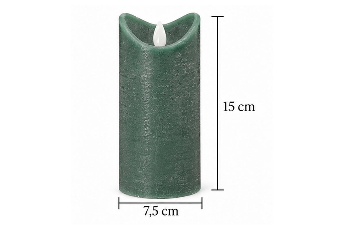 LED-KERZE Ø7,5x15 cm, Dunkelgrün - Dunkelgrün, Naturmaterialien (7.5/7.5/15cm) - dasmöbelwerk