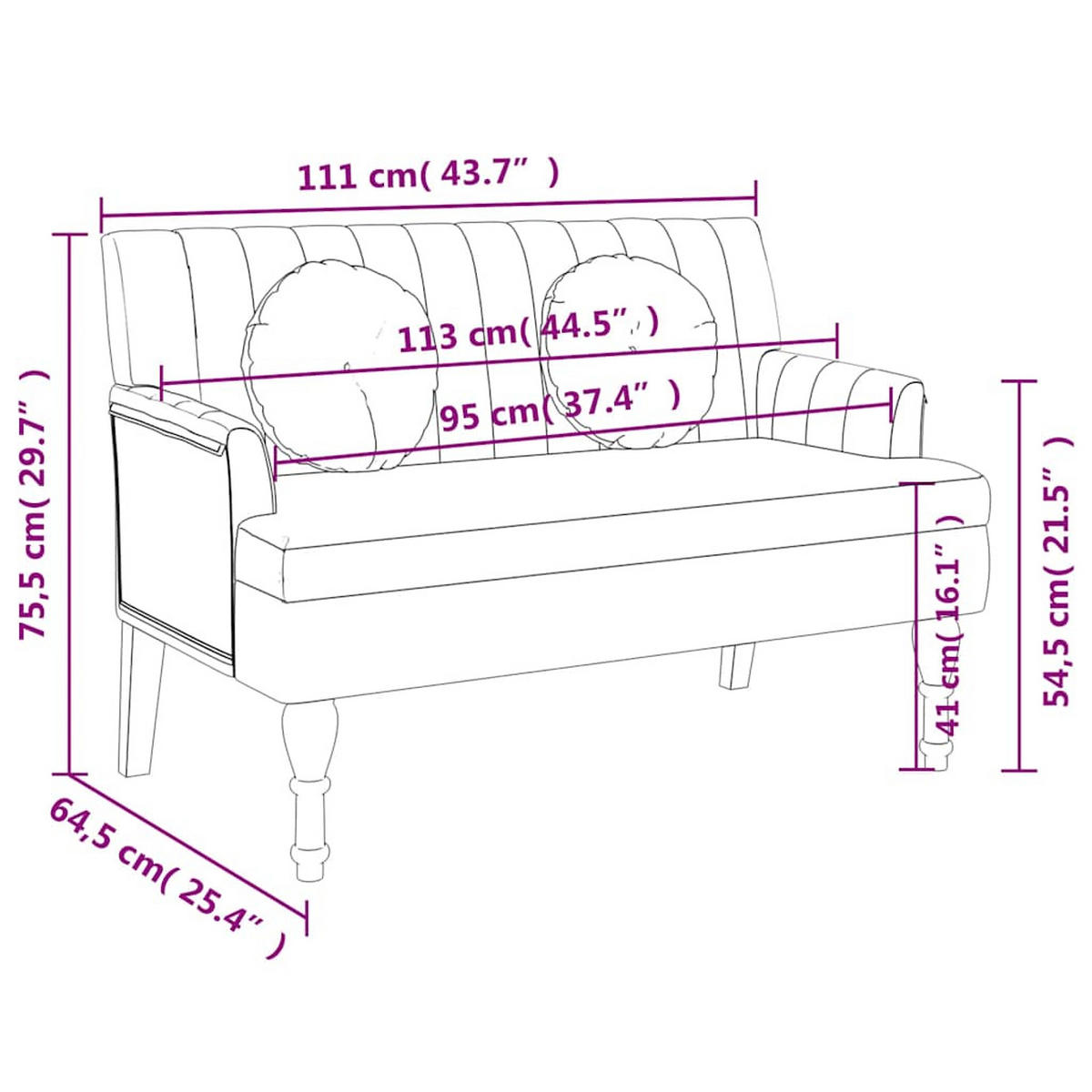 SITZBANK Mit Kissen Dunkelgrau 113/64,5/75,5 Cm Stoff - Grau, Textil (64.5/75.5/113cm) - vidaXL