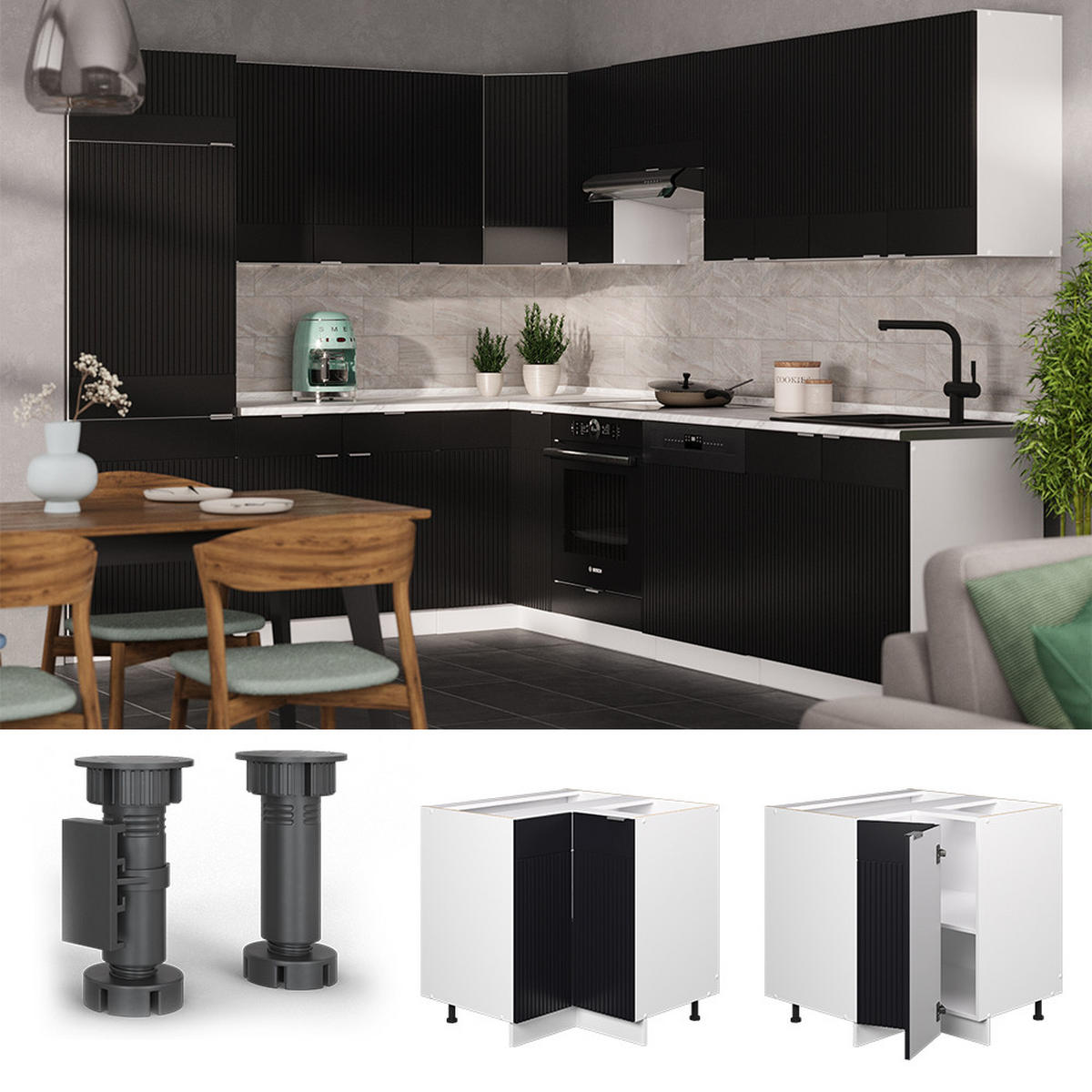 Schwarz/Weiß, Holzwerkstoff (80.5/82/60cm) - Vicco